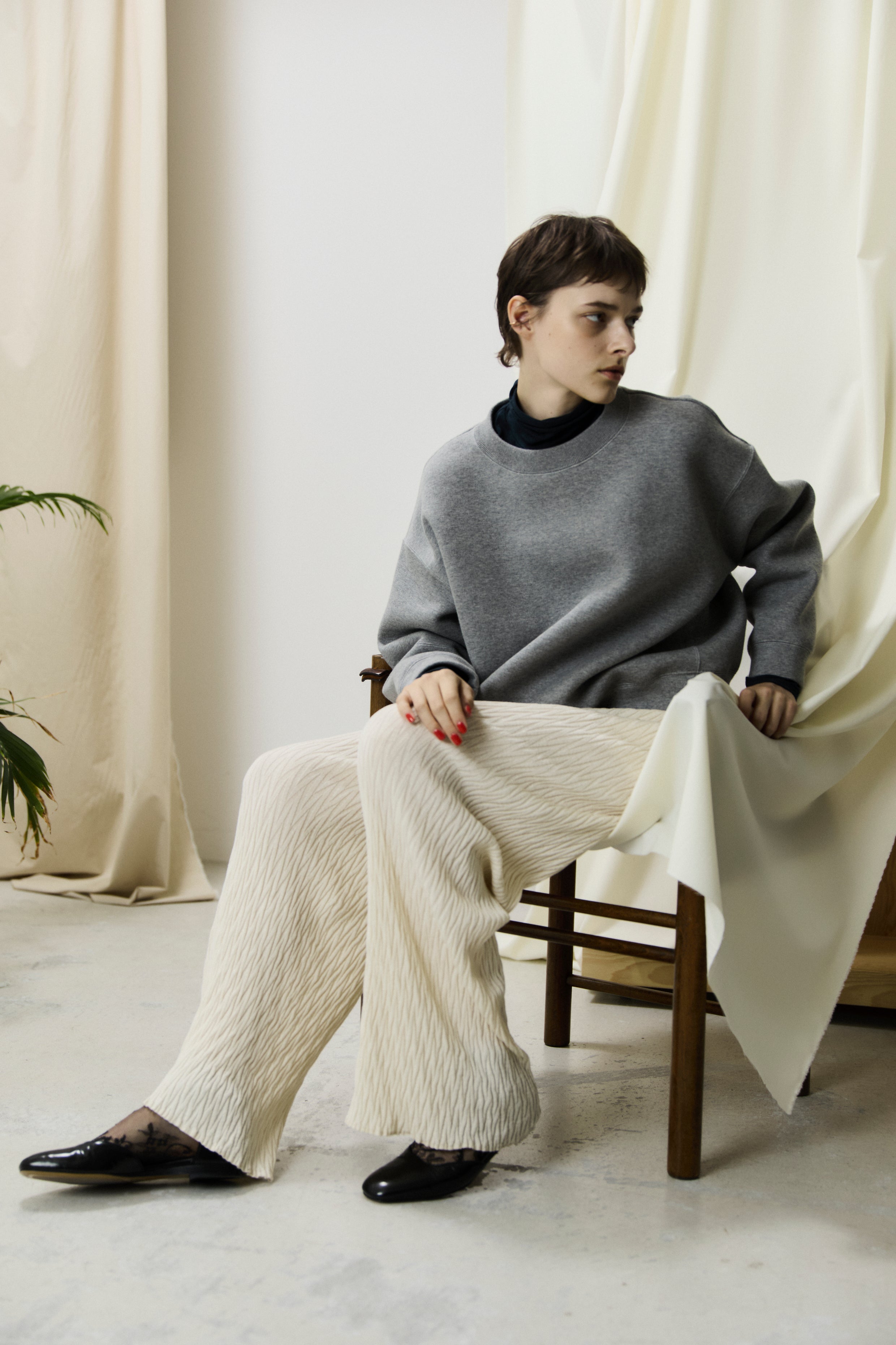 high twist cotton links-pattern ribbed-knit pants
