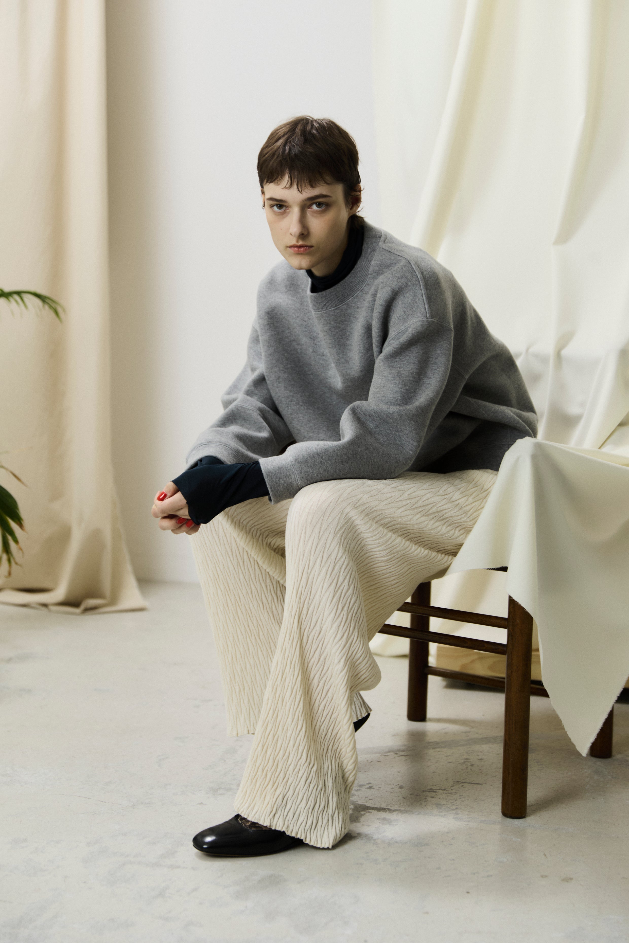 high twist cotton links-pattern ribbed-knit pants
