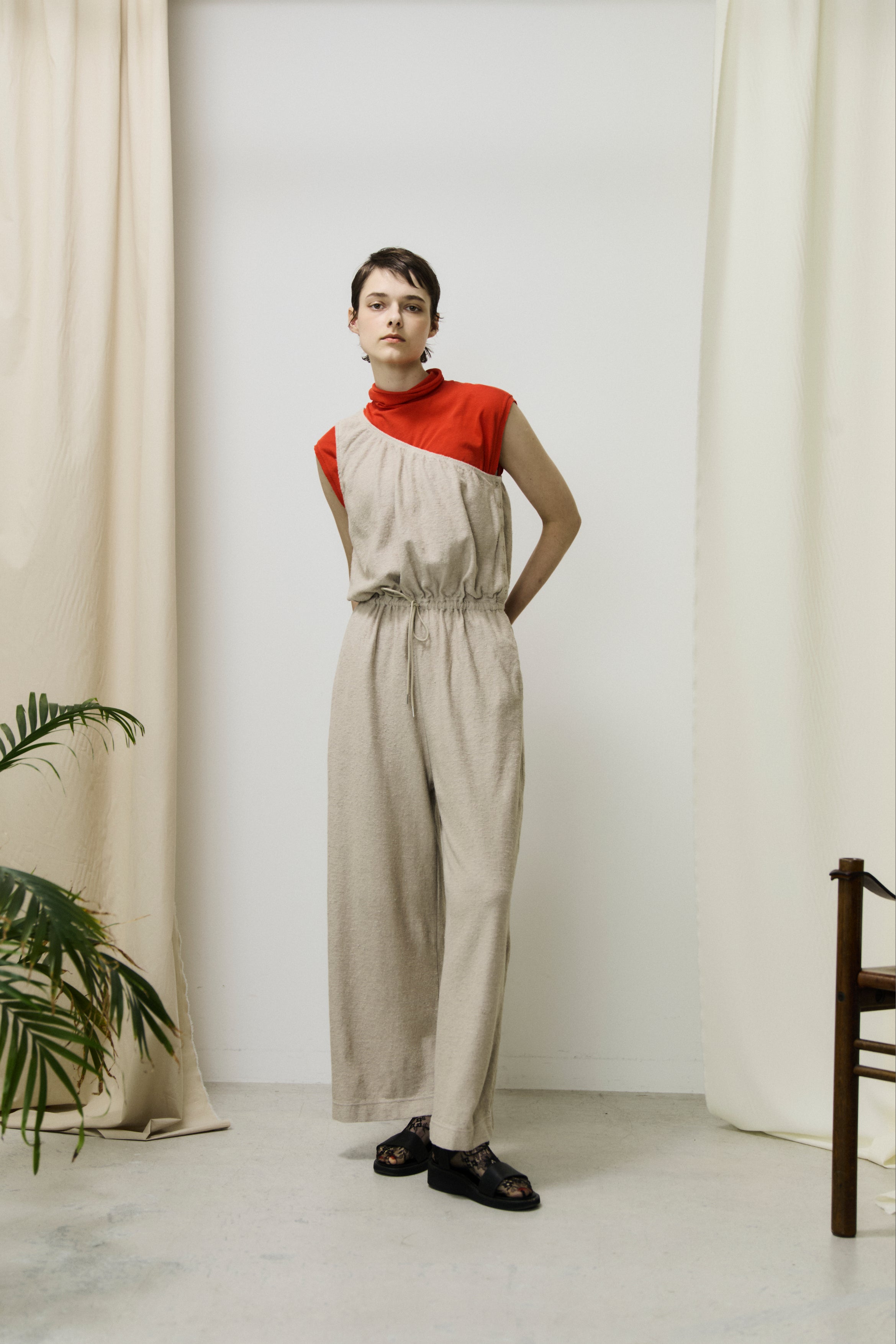 twisted cotton jersey high-neck sleeveless Tee