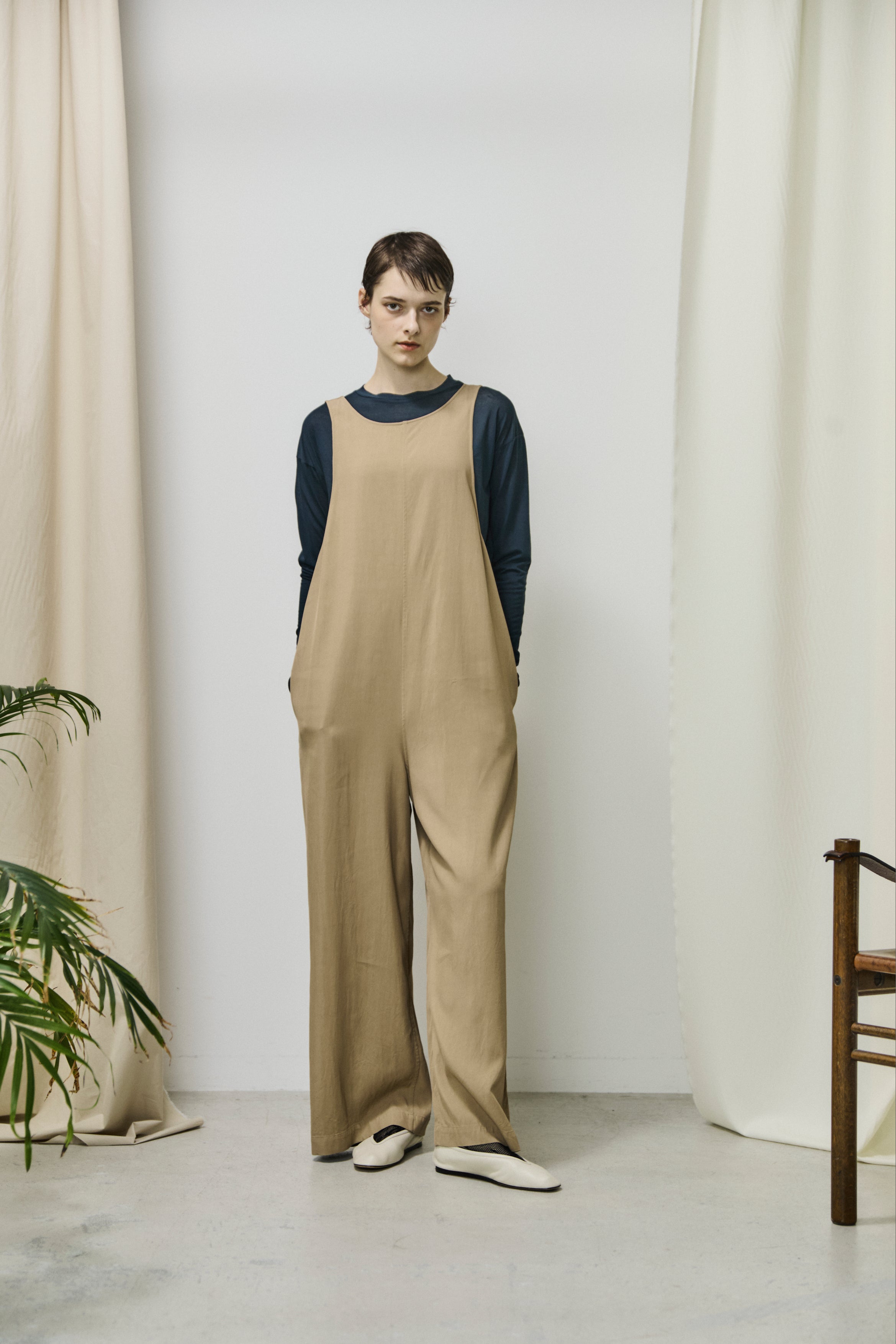 viscose gabardine wide-leg all in one