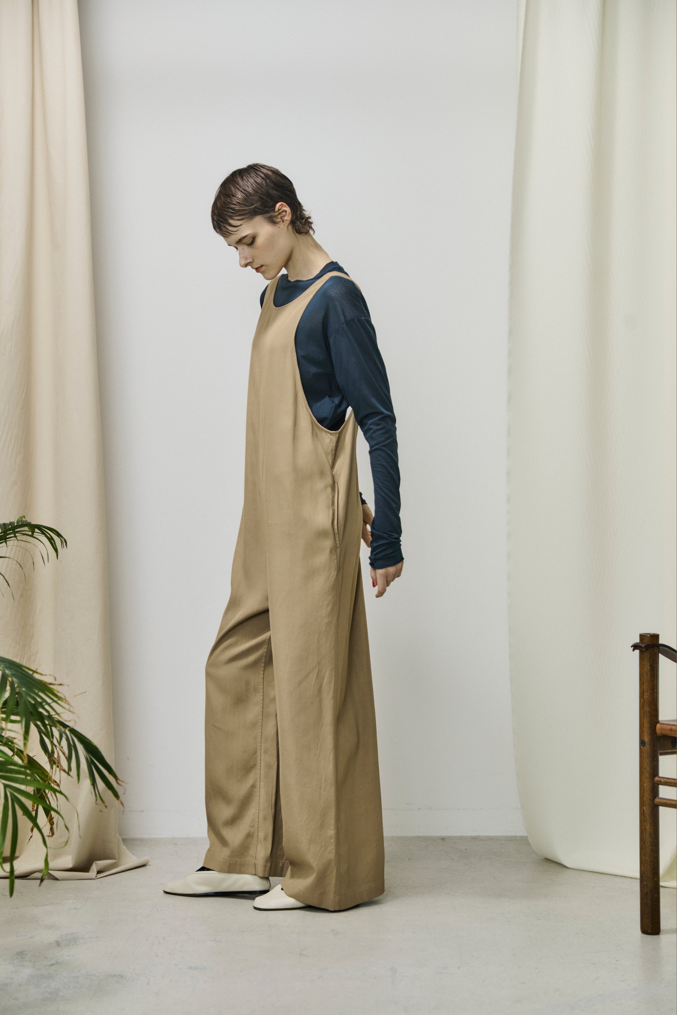 viscose gabardine wide-leg all in one