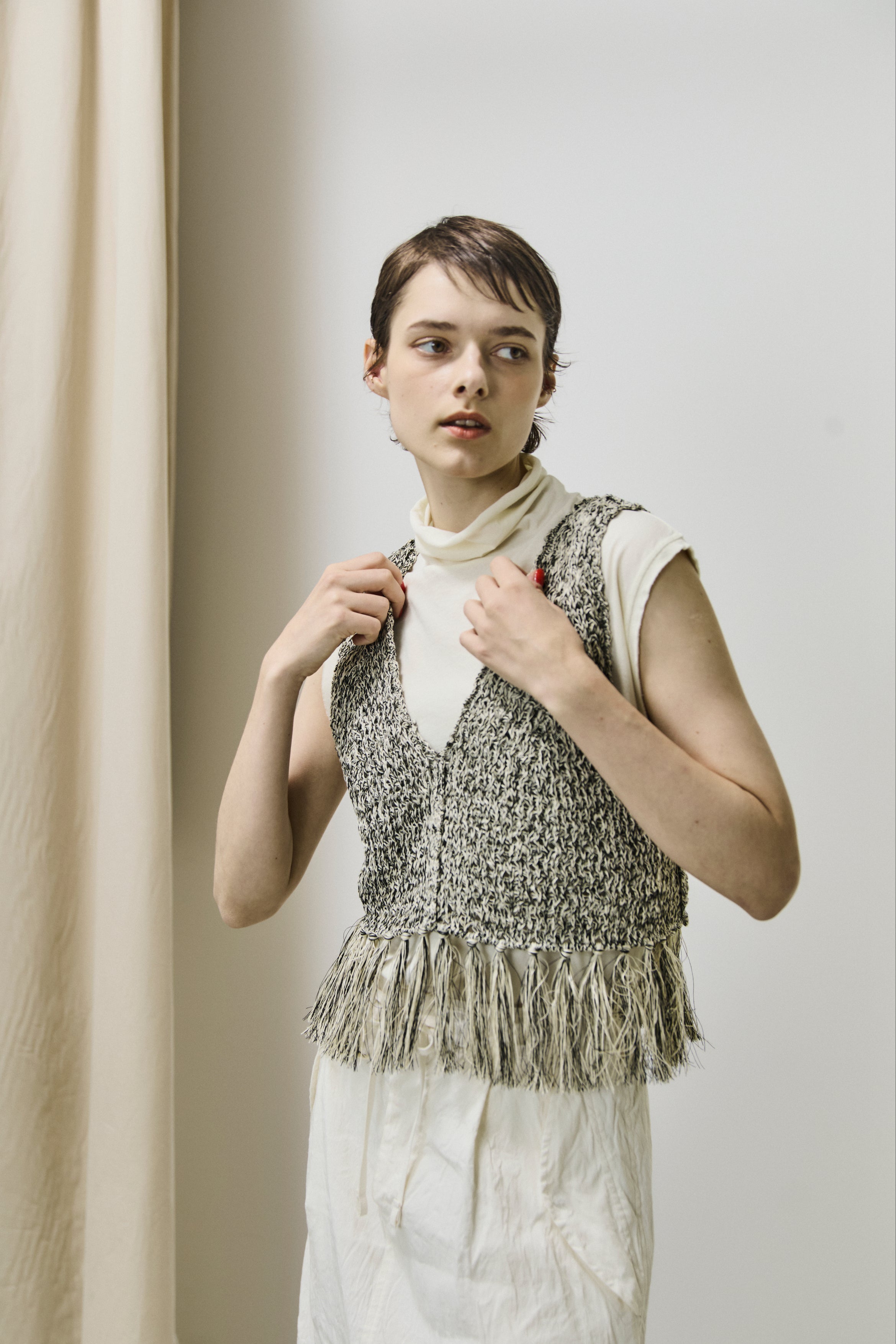 double honeycomb mesh fringed top