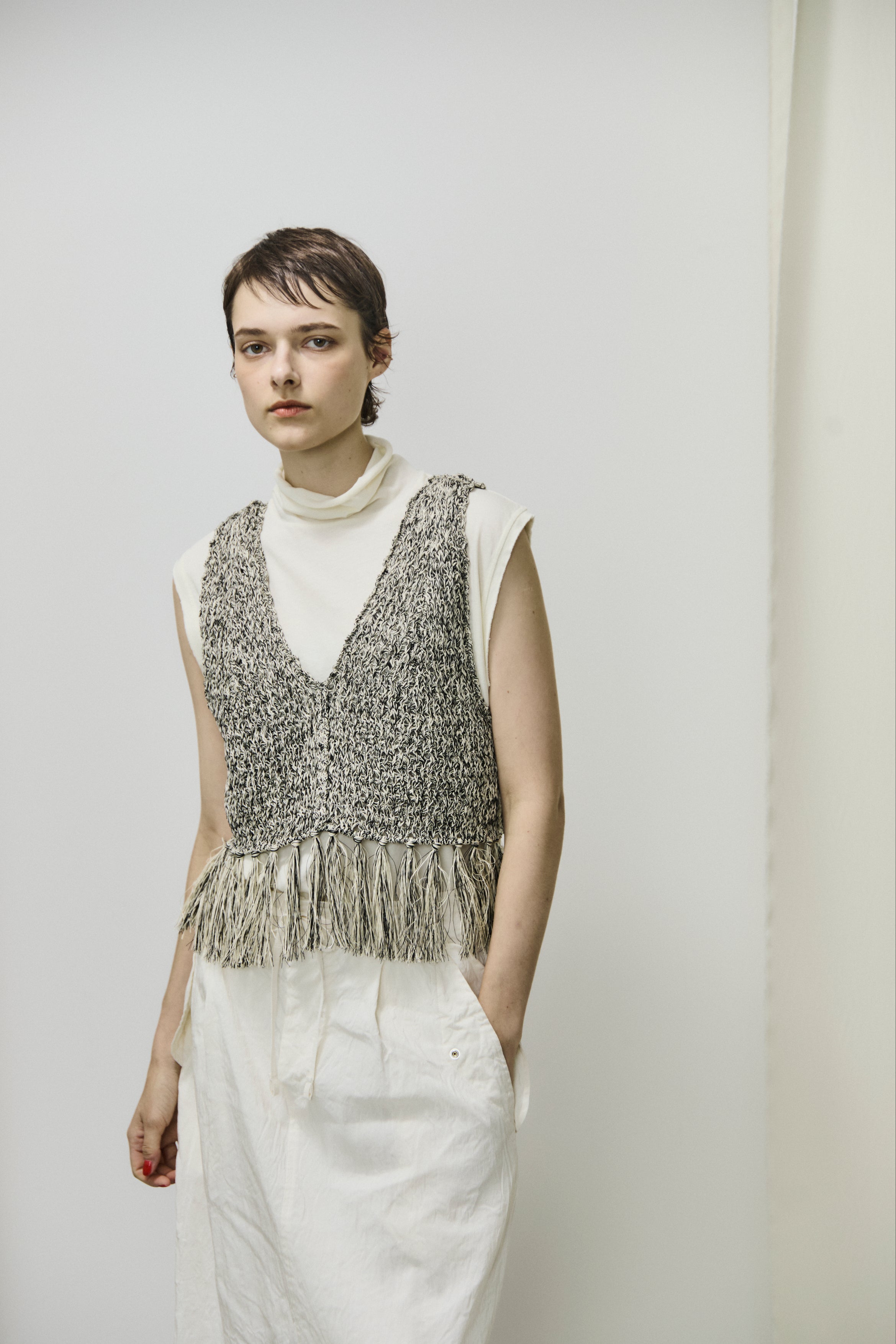 twisted cotton jersey high-neck sleeveless Tee