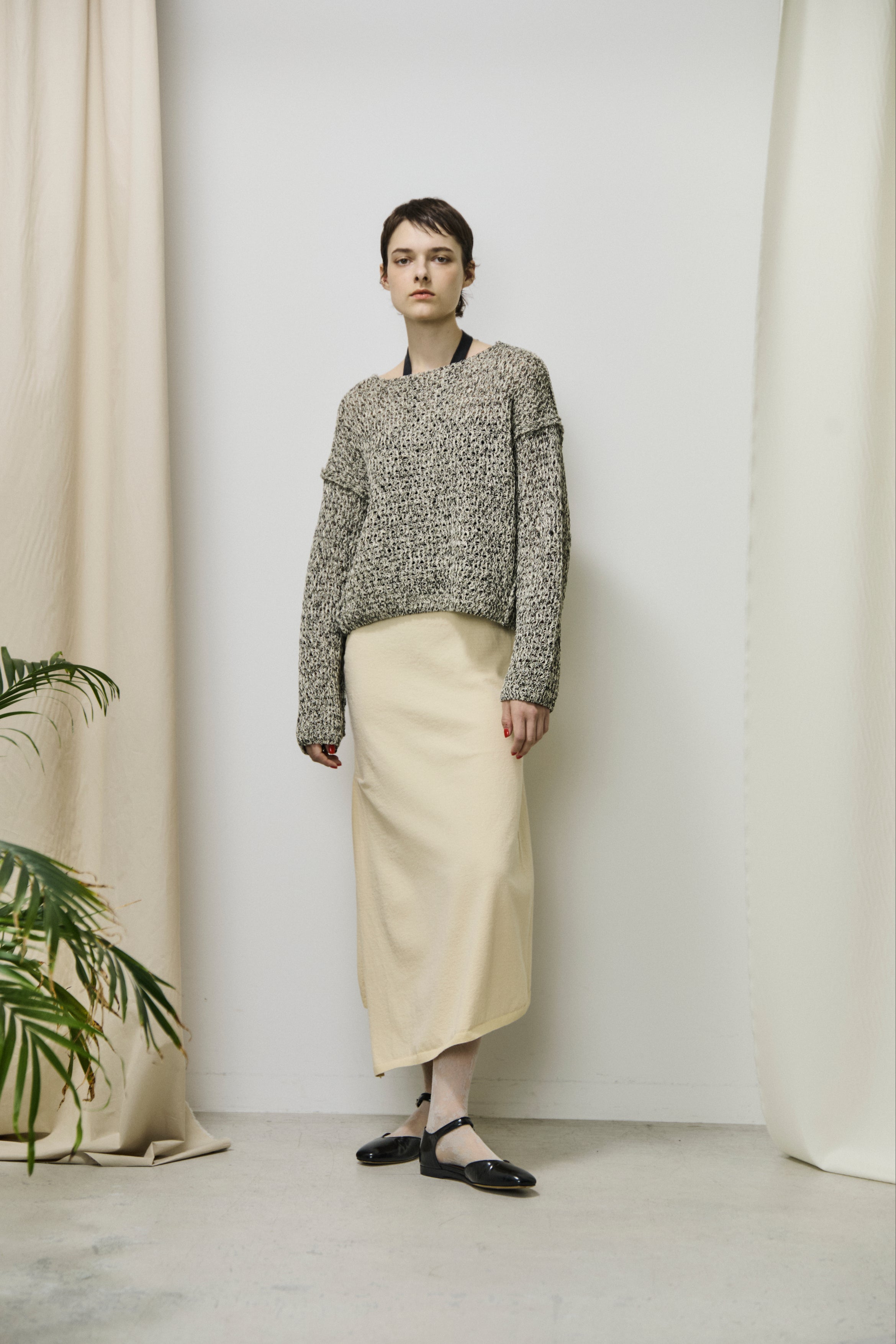 stretch organic cotton midi skirt