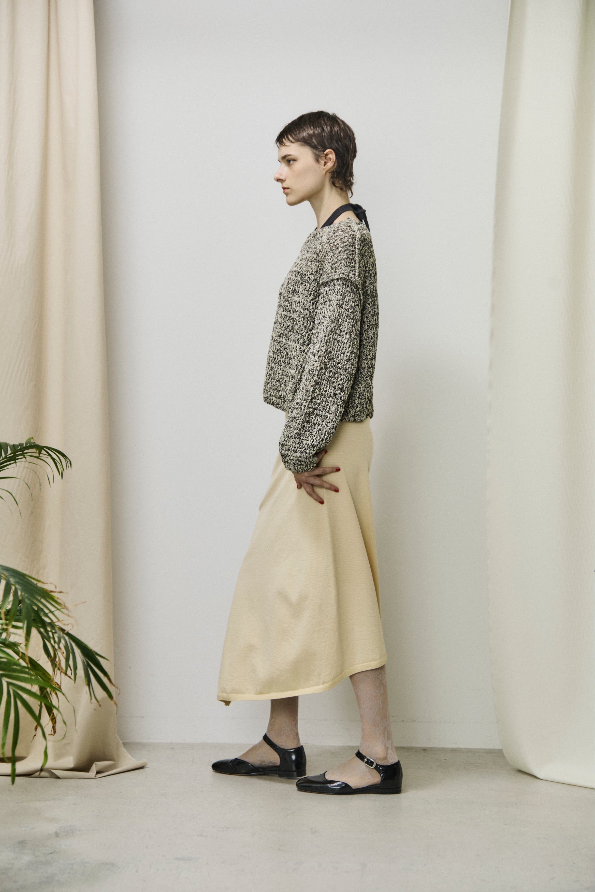 stretch organic cotton midi skirt