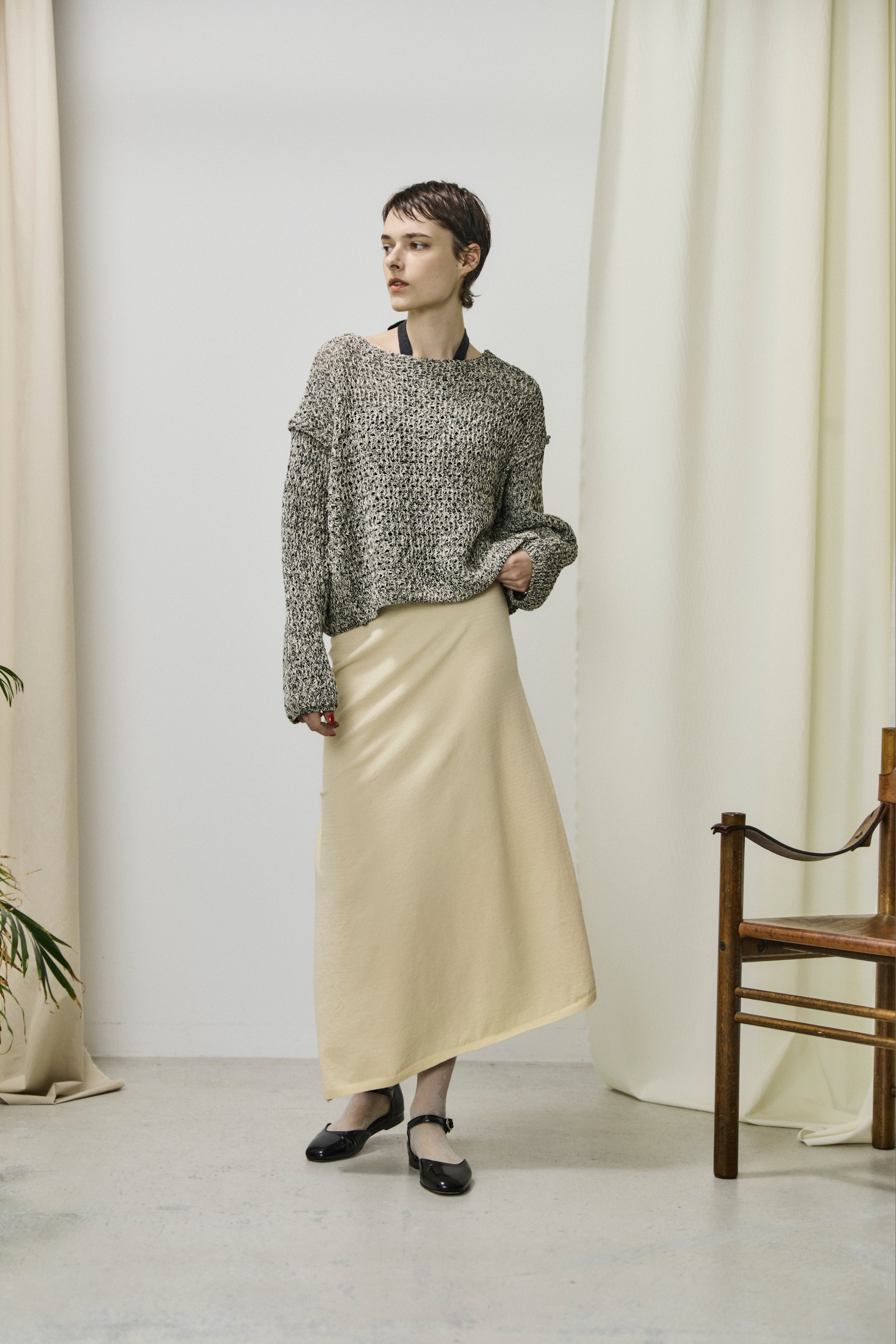 stretch organic cotton midi skirt