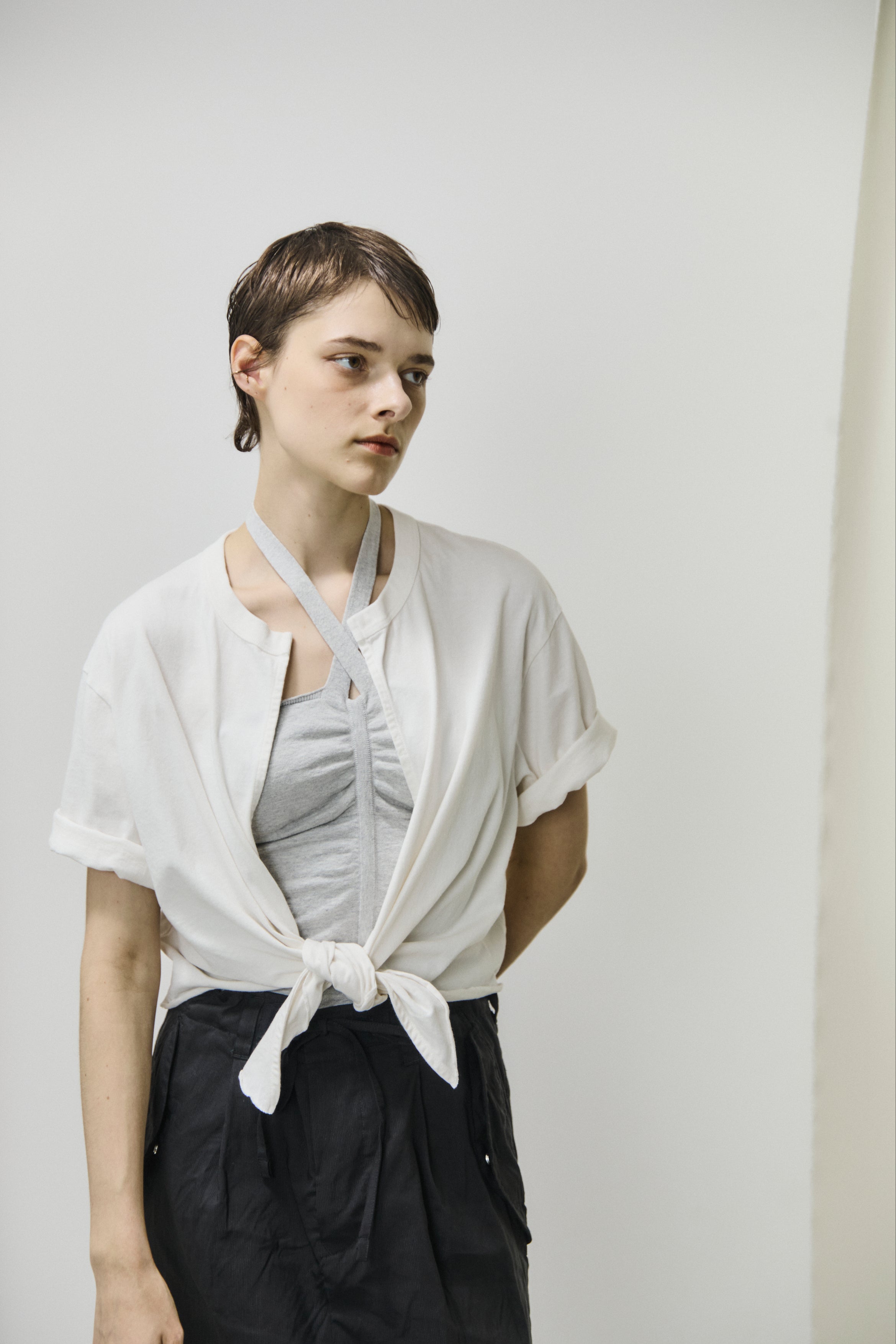 dry touch cotton jersey front-tie T-cardigan