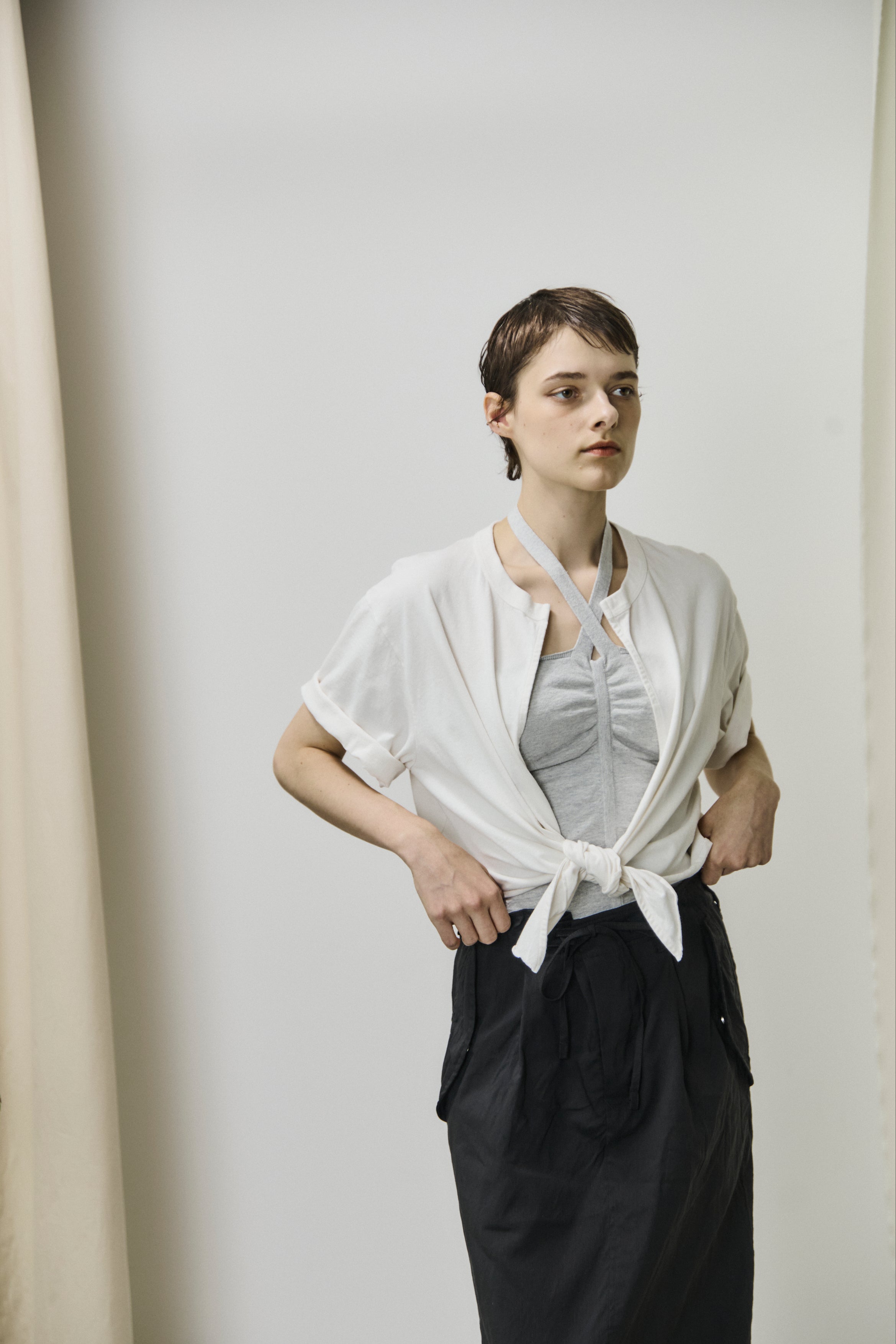 dry touch cotton jersey front-tie T-cardigan