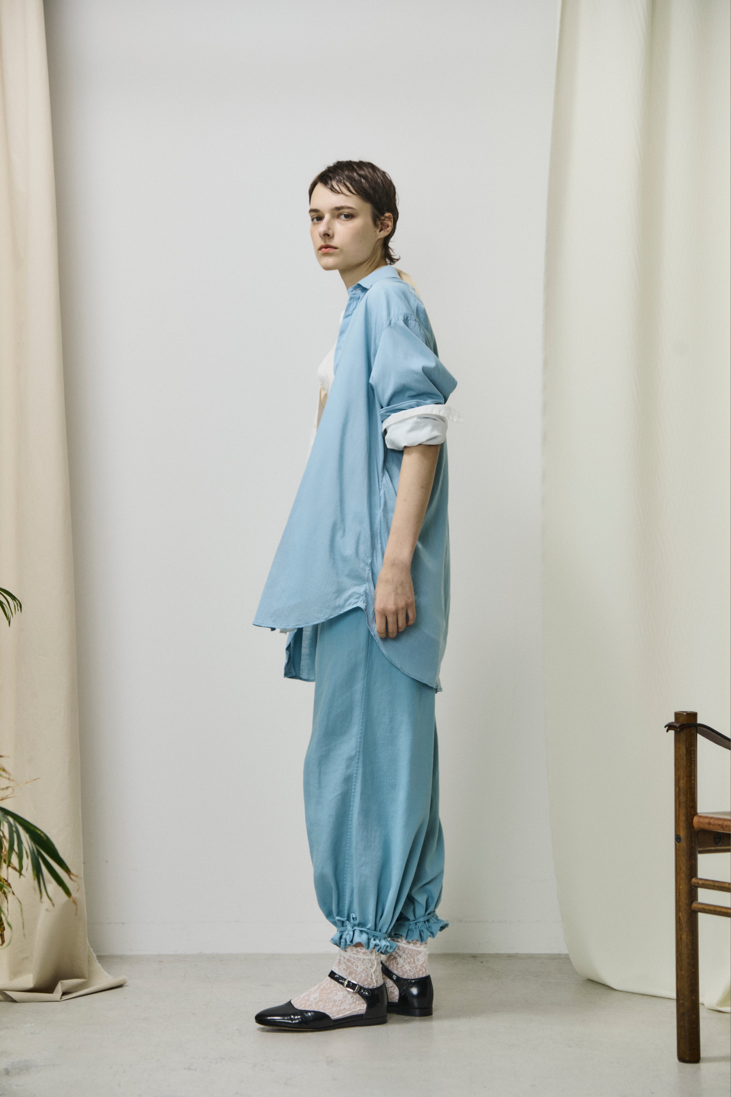egyptian cotton panama drawstring wide-leg pants