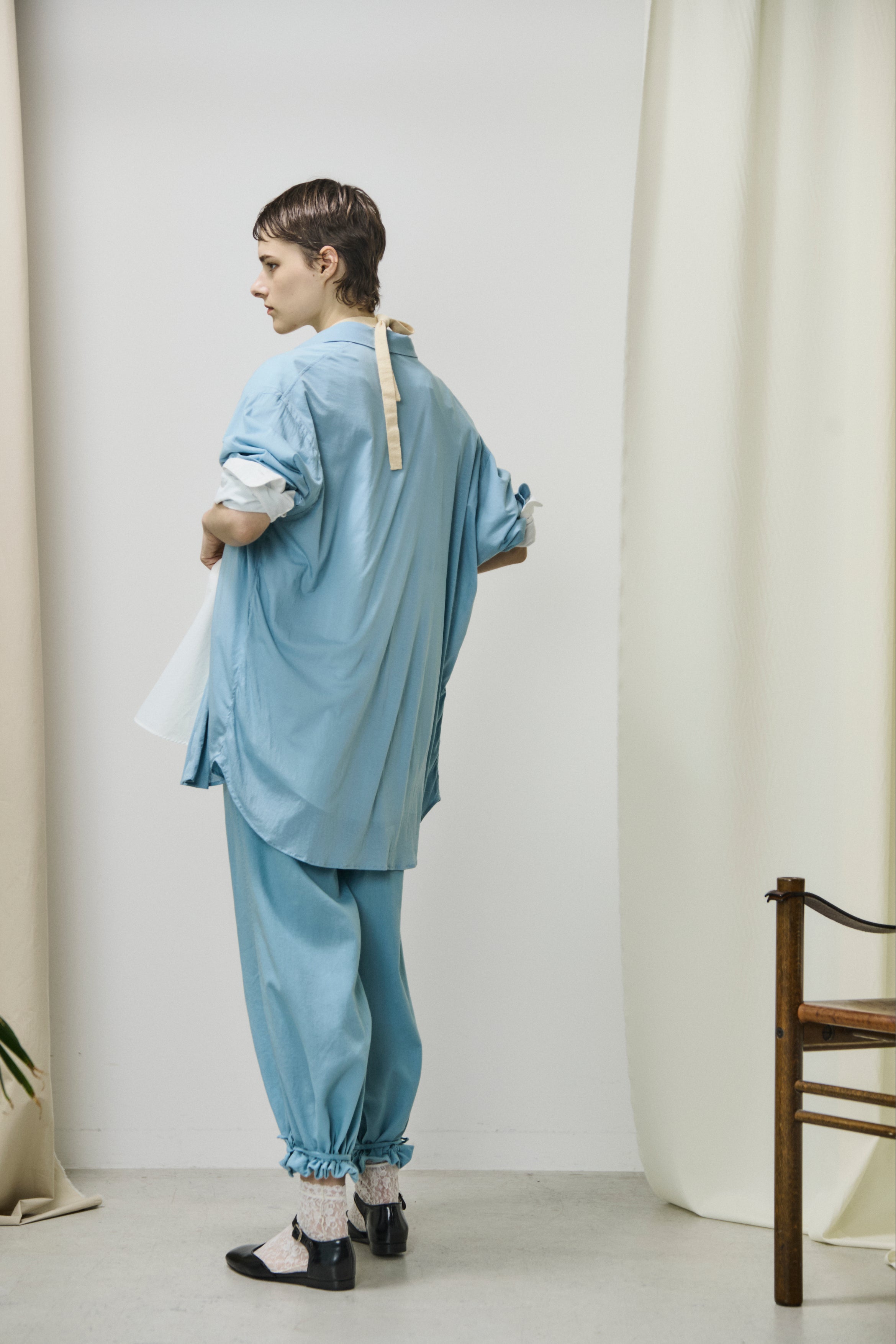 egyptian cotton panama drawstring wide-leg pants