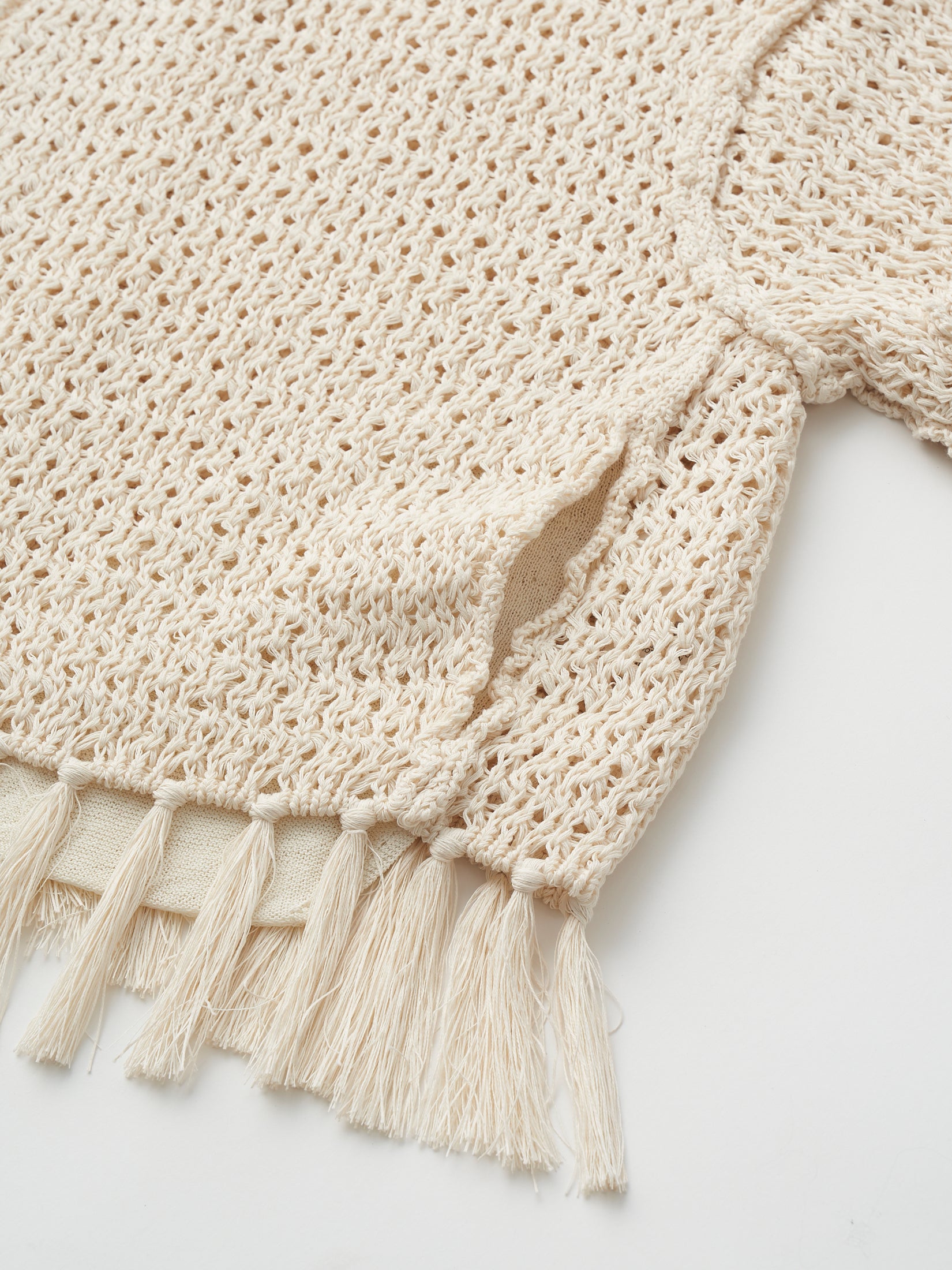 double honeycomb mesh fringed cardigan