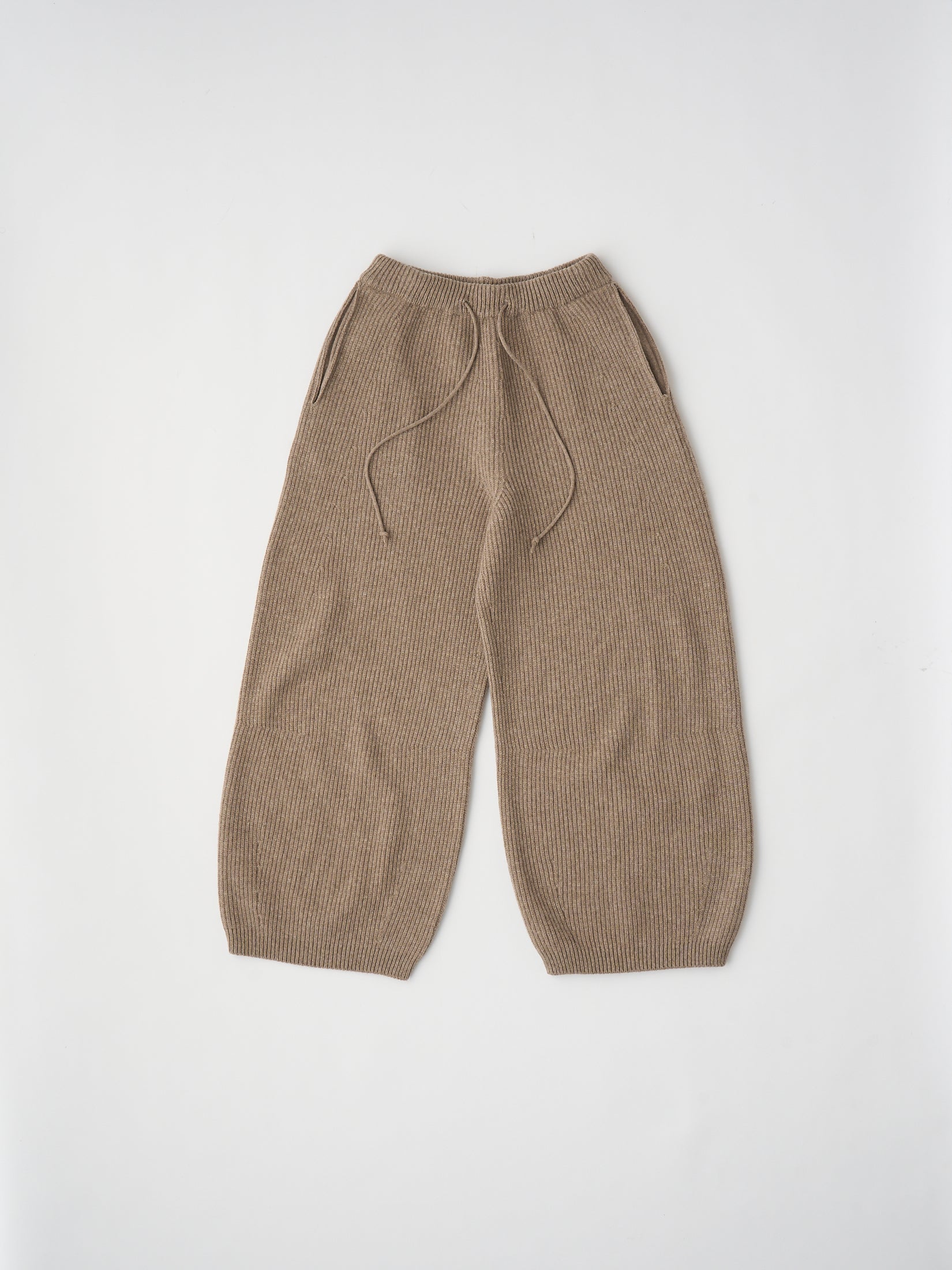 WOOLEN COTTON & EX.FINE LAMBS WOOL RIBBED-KNIT WIDE PANTS