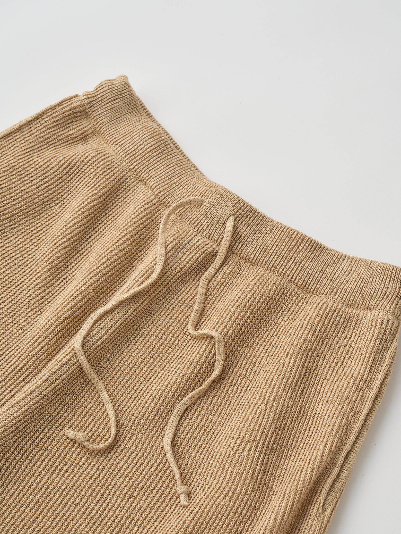 FRENCH LINEN RIBBED-KNIT WIDE-LEG PANTS