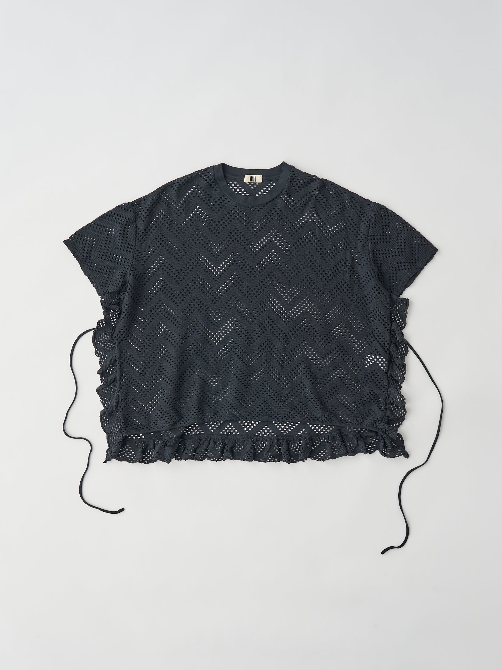 PATTERN MESH COTTON JERSEY RUFFLED TEE