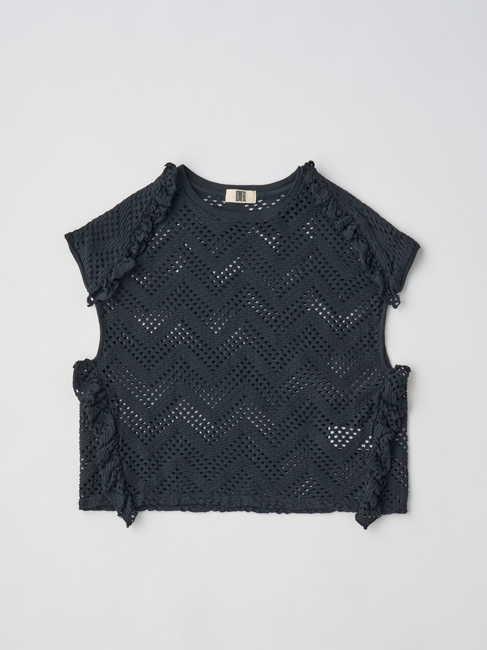 PATTERN MESH COTTON JERSEY RUFFLED SLEEVELESS TOP