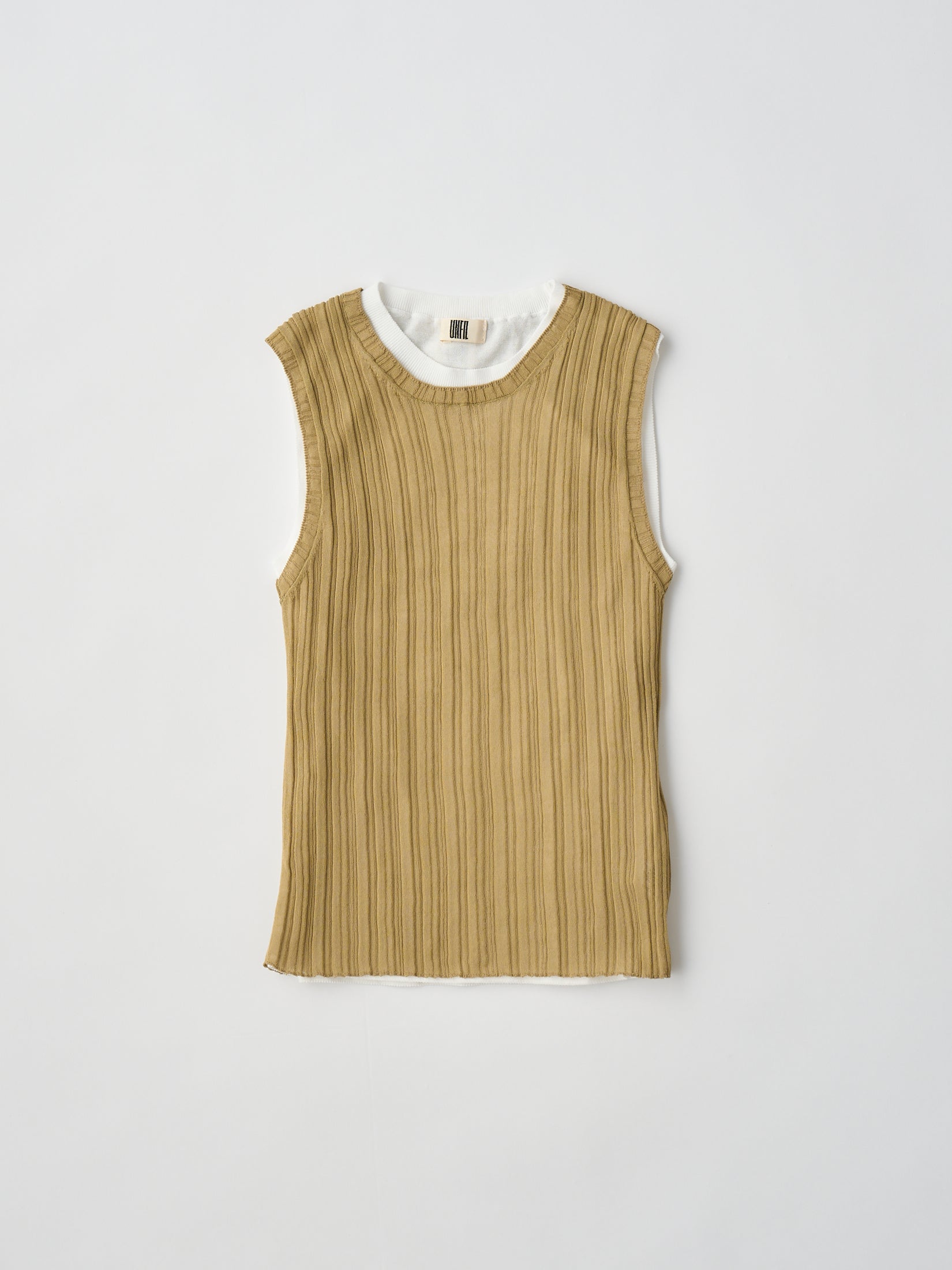 HIGH-TWISTED COTTON SHEER KNIT LAYERED SLEEVELESS TOP