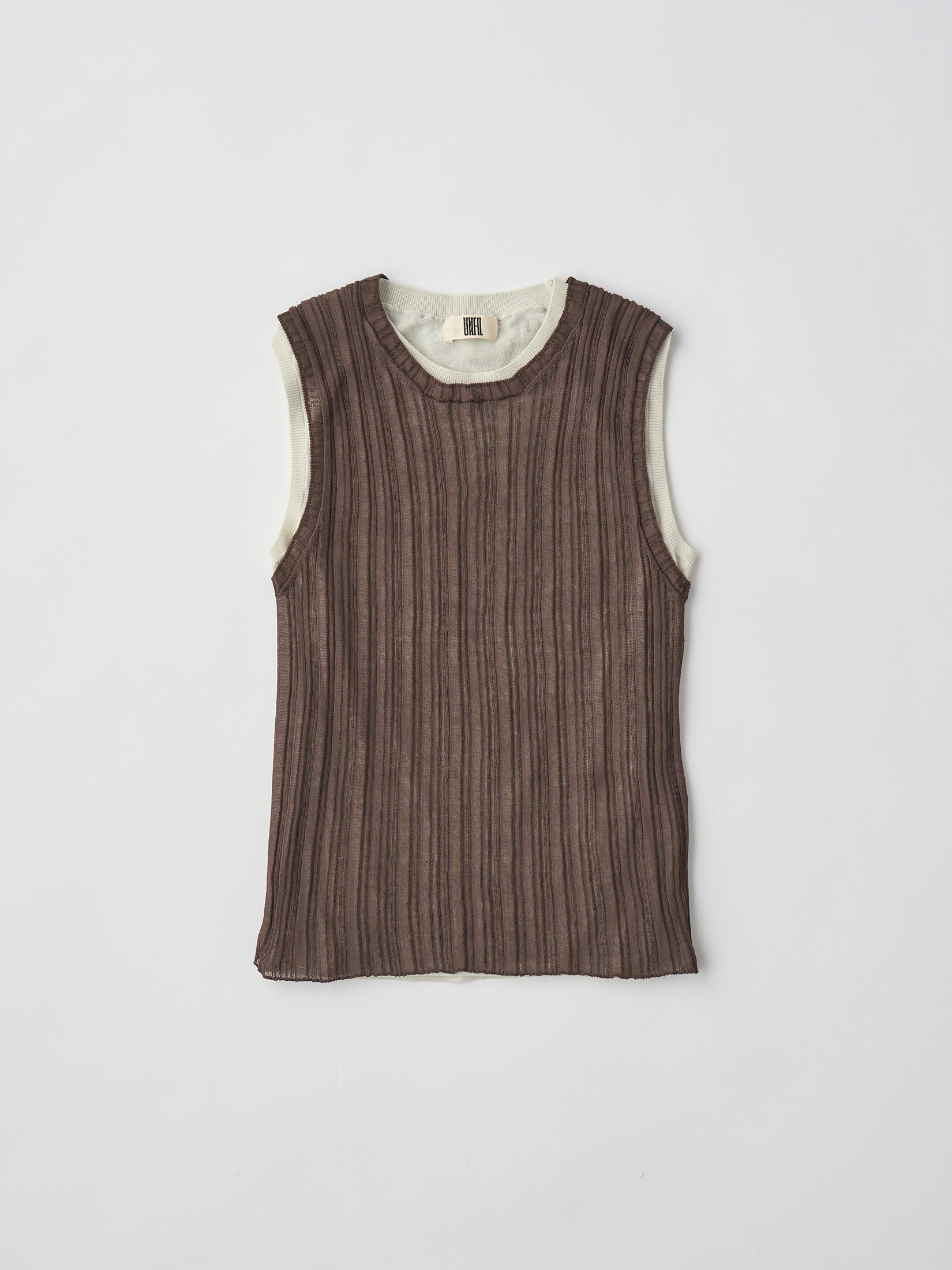 HIGH-TWISTED COTTON SHEER KNIT LAYERED SLEEVELESS TOP