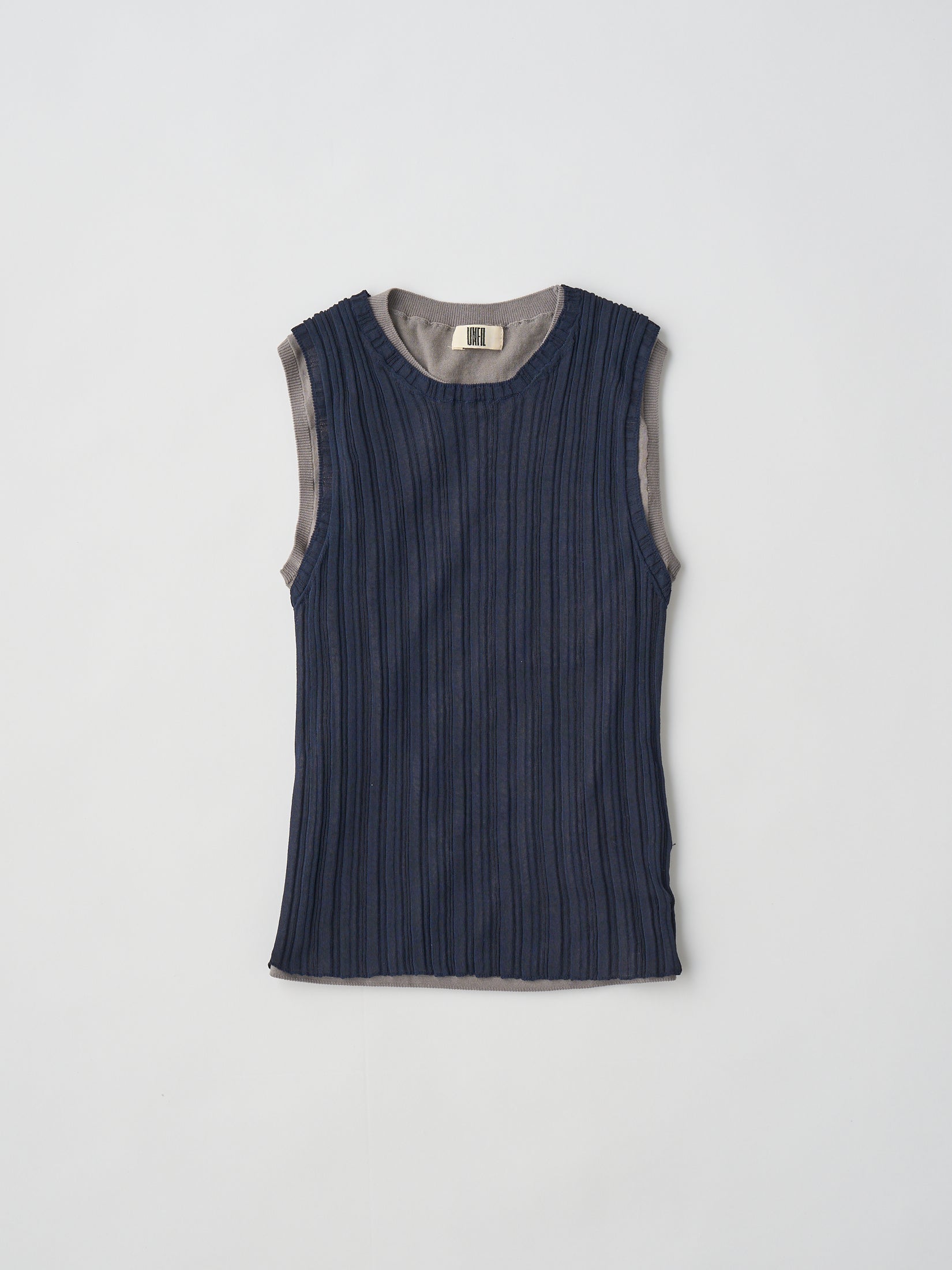 HIGH-TWISTED COTTON SHEER KNIT LAYERED SLEEVELESS TOP
