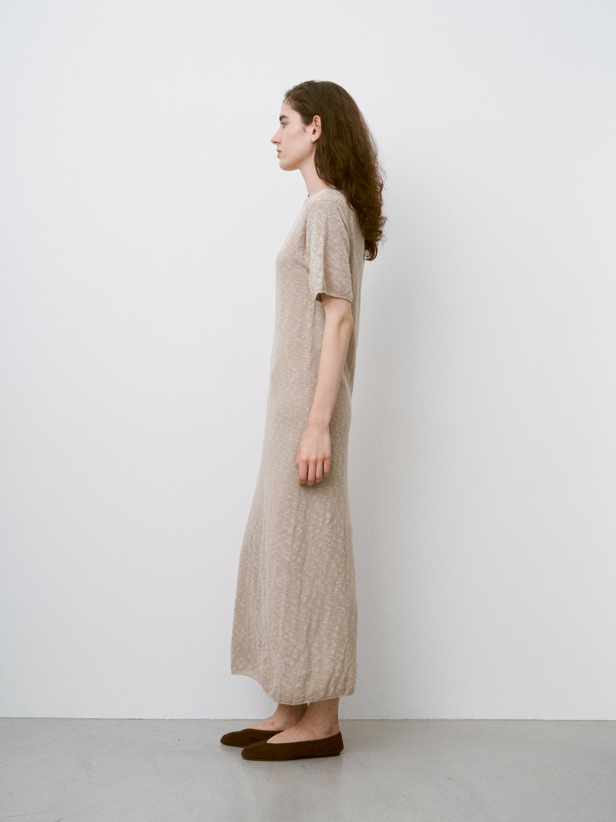 COTTON & SILK SLUB YARN BOTTLE-NECK DRESS