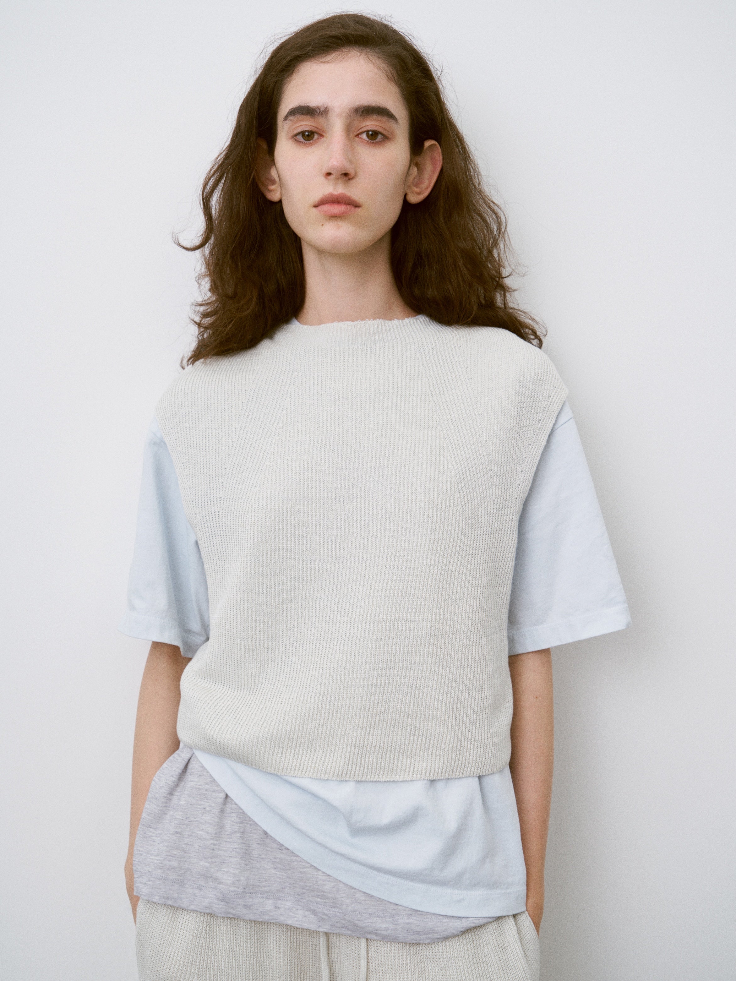 FRENCH LINEN RIBBED-KNIT VEST