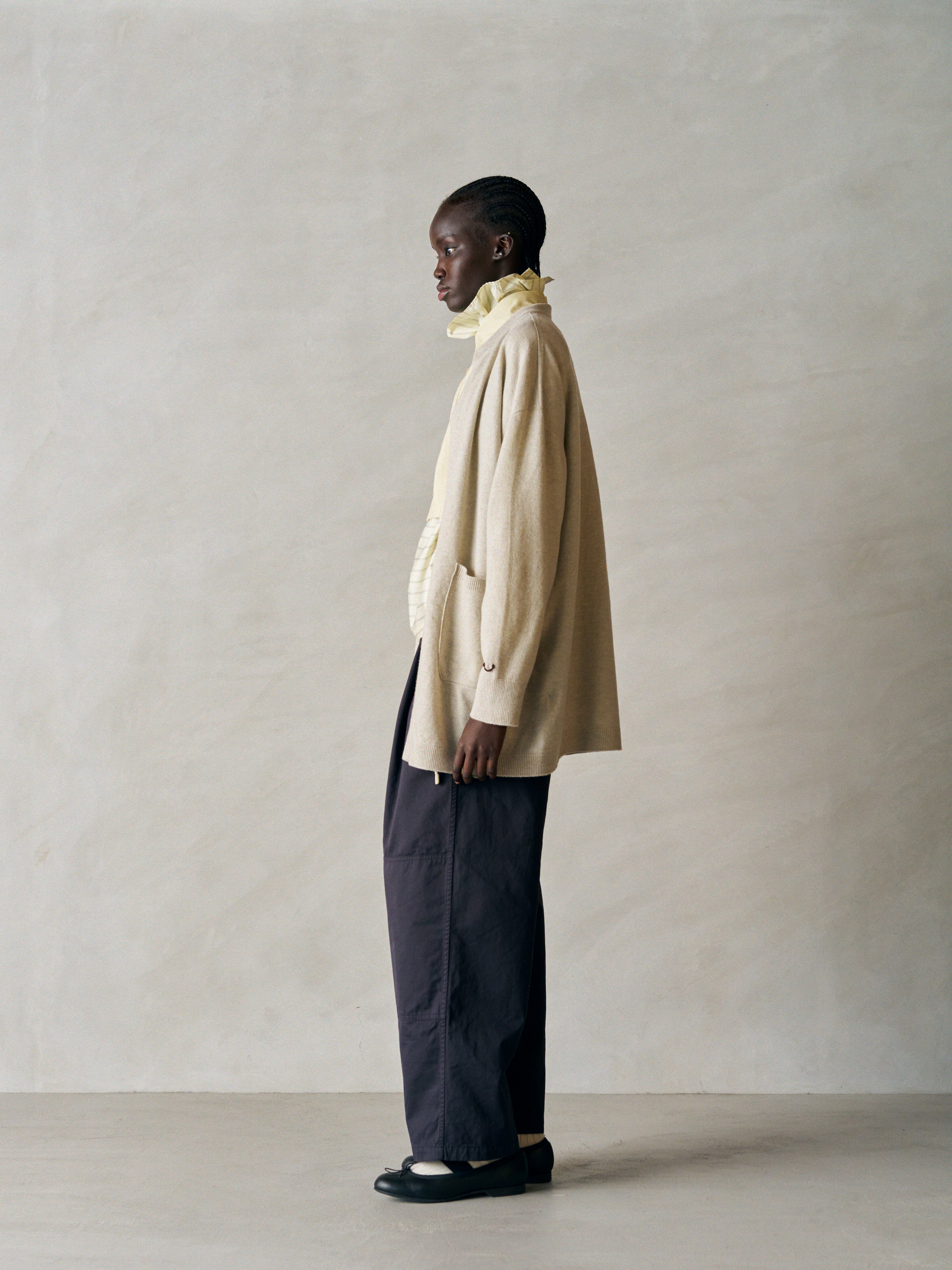 FINX COTTON × SLUB YARN MICRO BRUSHED SATIN DOUBLE KNEE PANTS