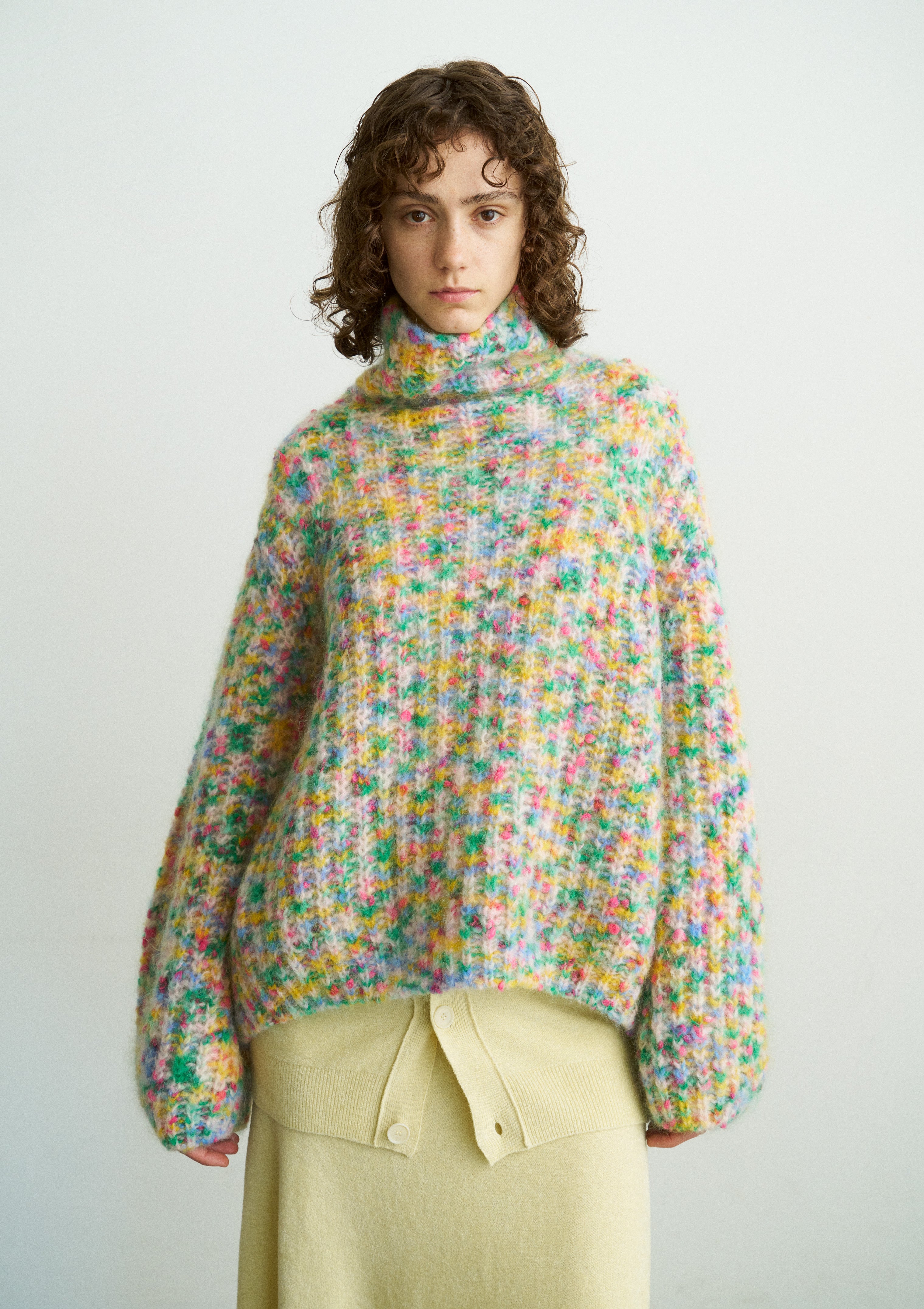 SUPERKID MOHAIR & COTTON NEP YARN RIBBED-KNIT HIGH-NECK P/O