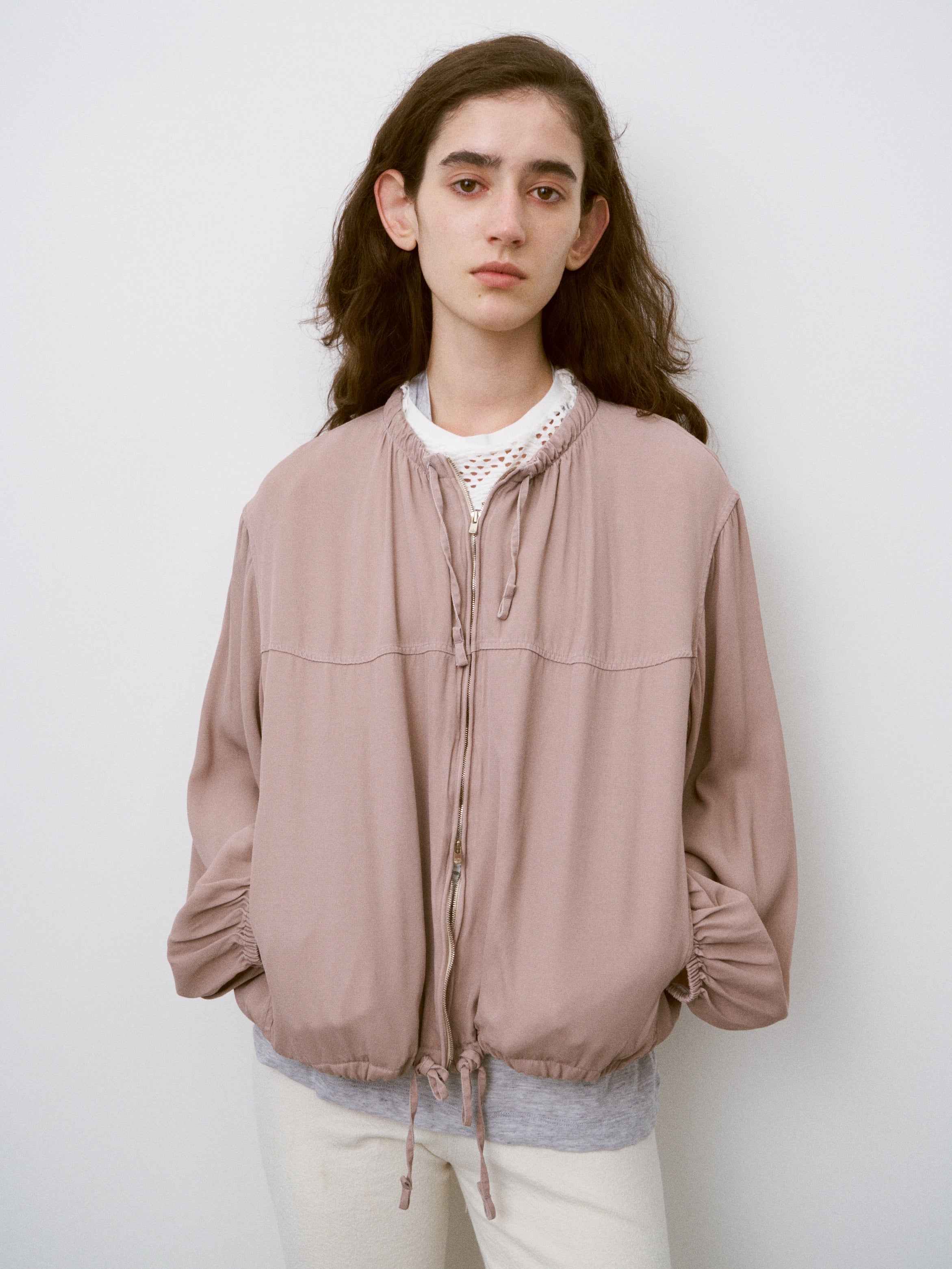 RAYON GABARDINE PIGMENT WASHED ZIP-UP BLOUSON