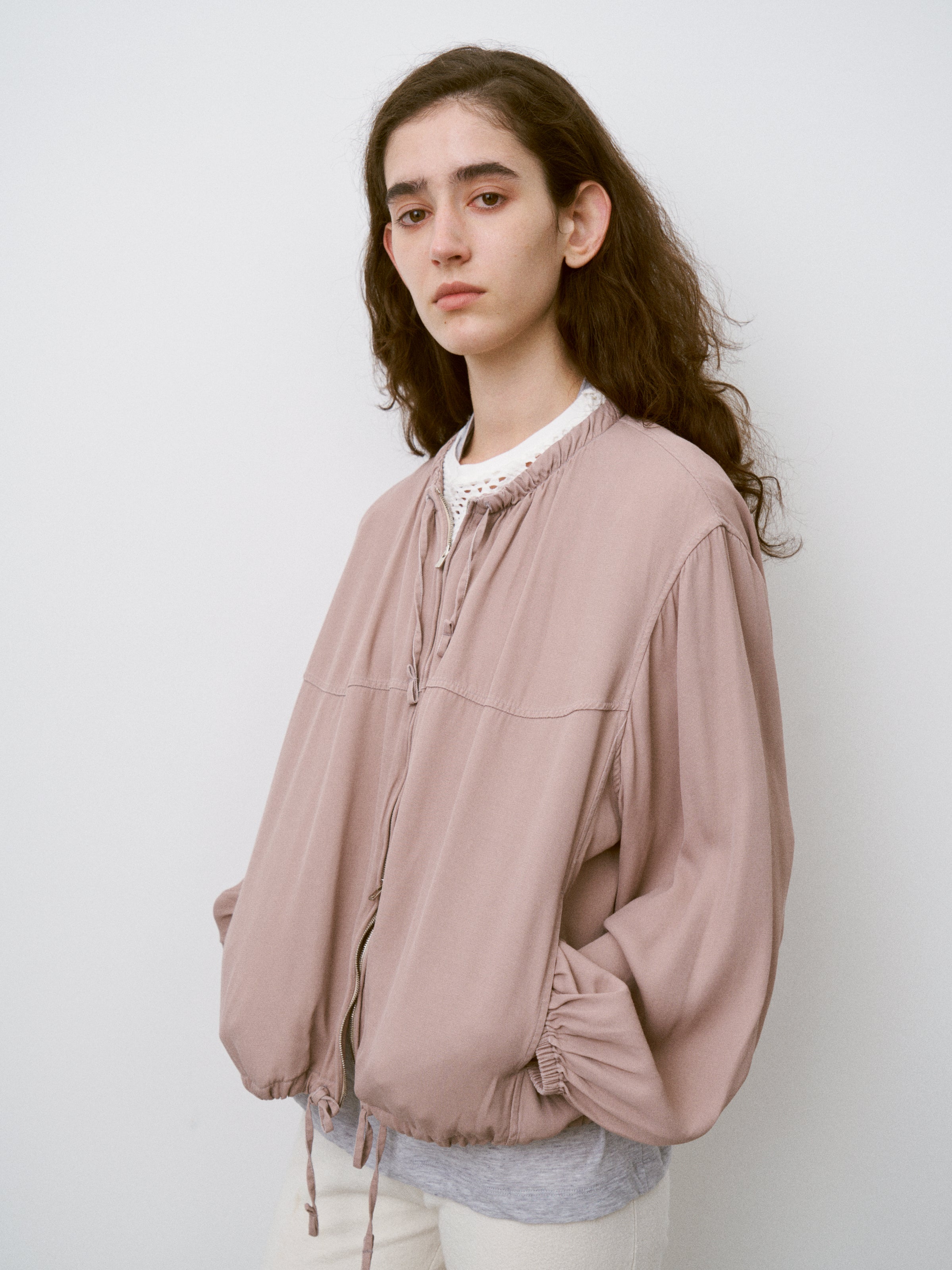 RAYON GABARDINE PIGMENT WASHED ZIP-UP BLOUSON