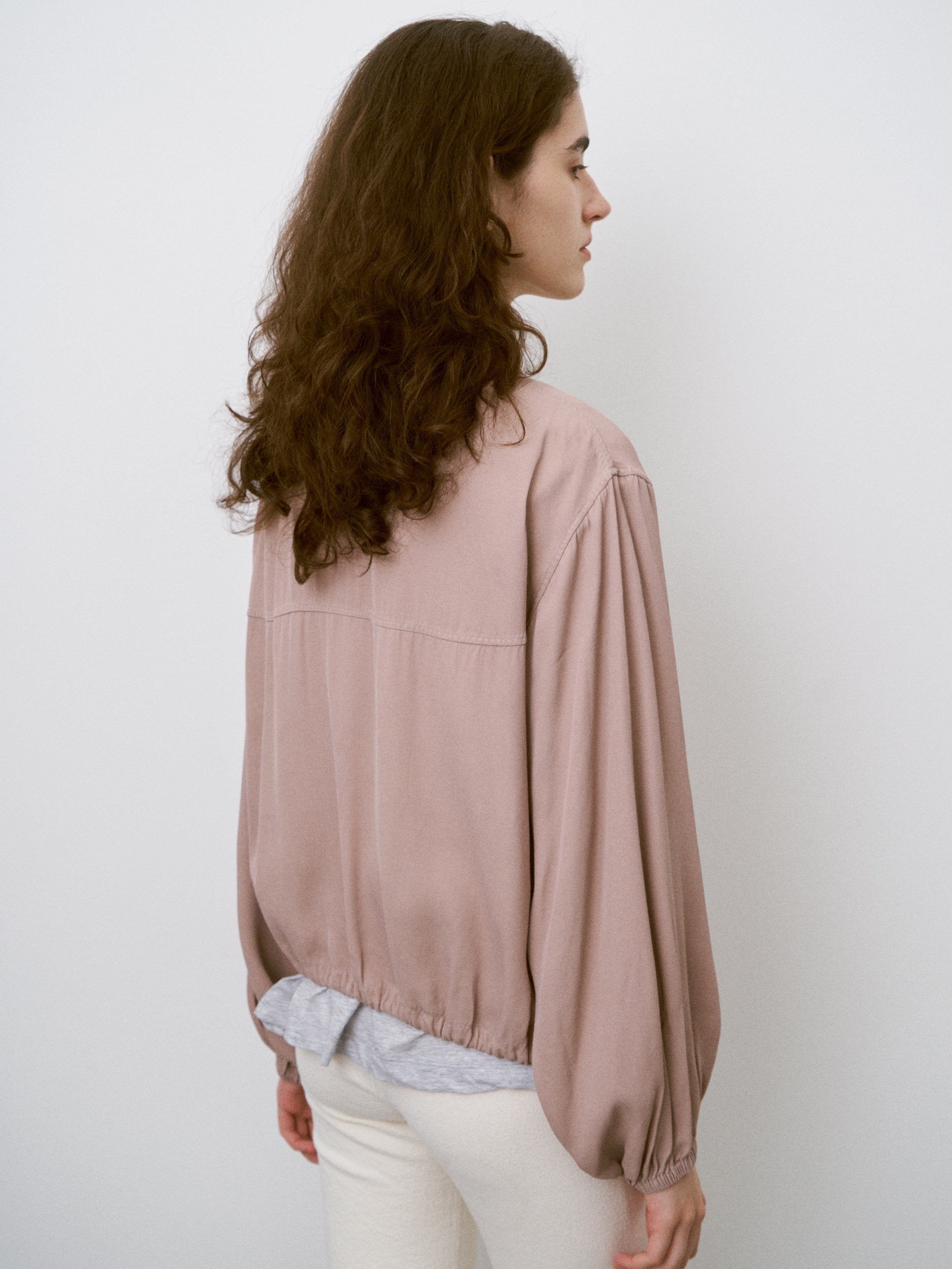 RAYON GABARDINE PIGMENT WASHED ZIP-UP BLOUSON