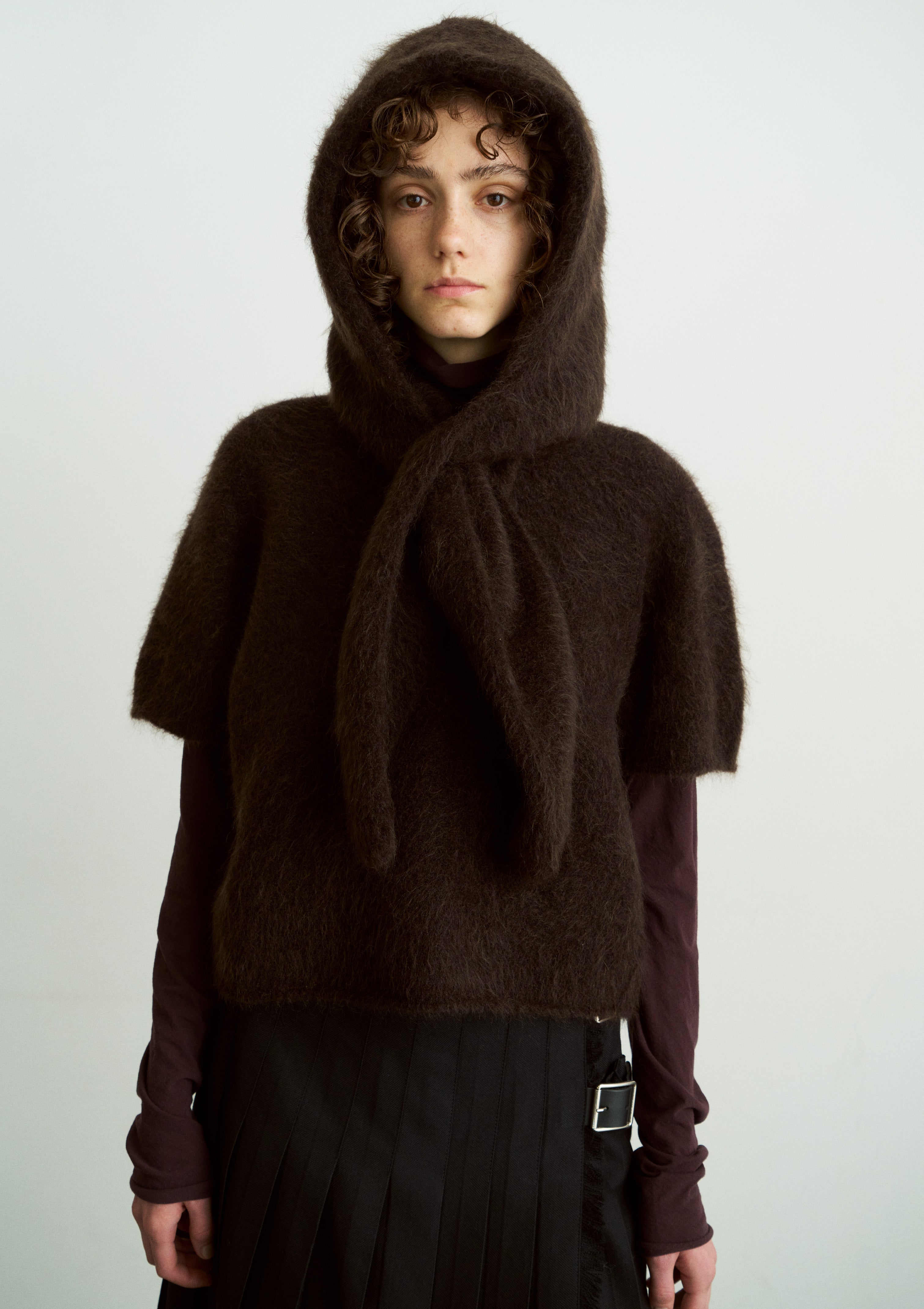 STRETCH SUPERKID MOHAIR HOOTED STOLE