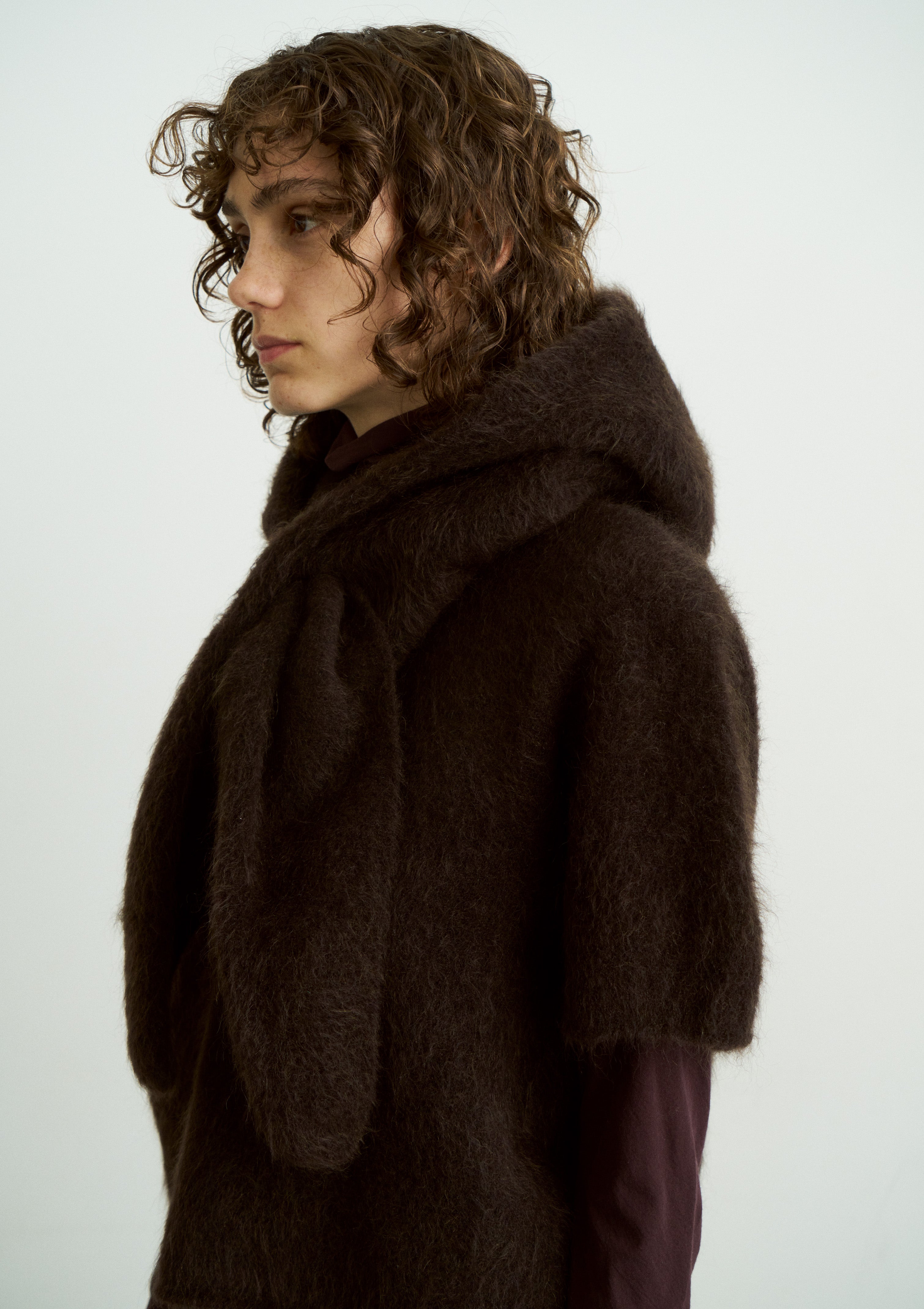 STRETCH SUPERKID MOHAIR HOOTED STOLE