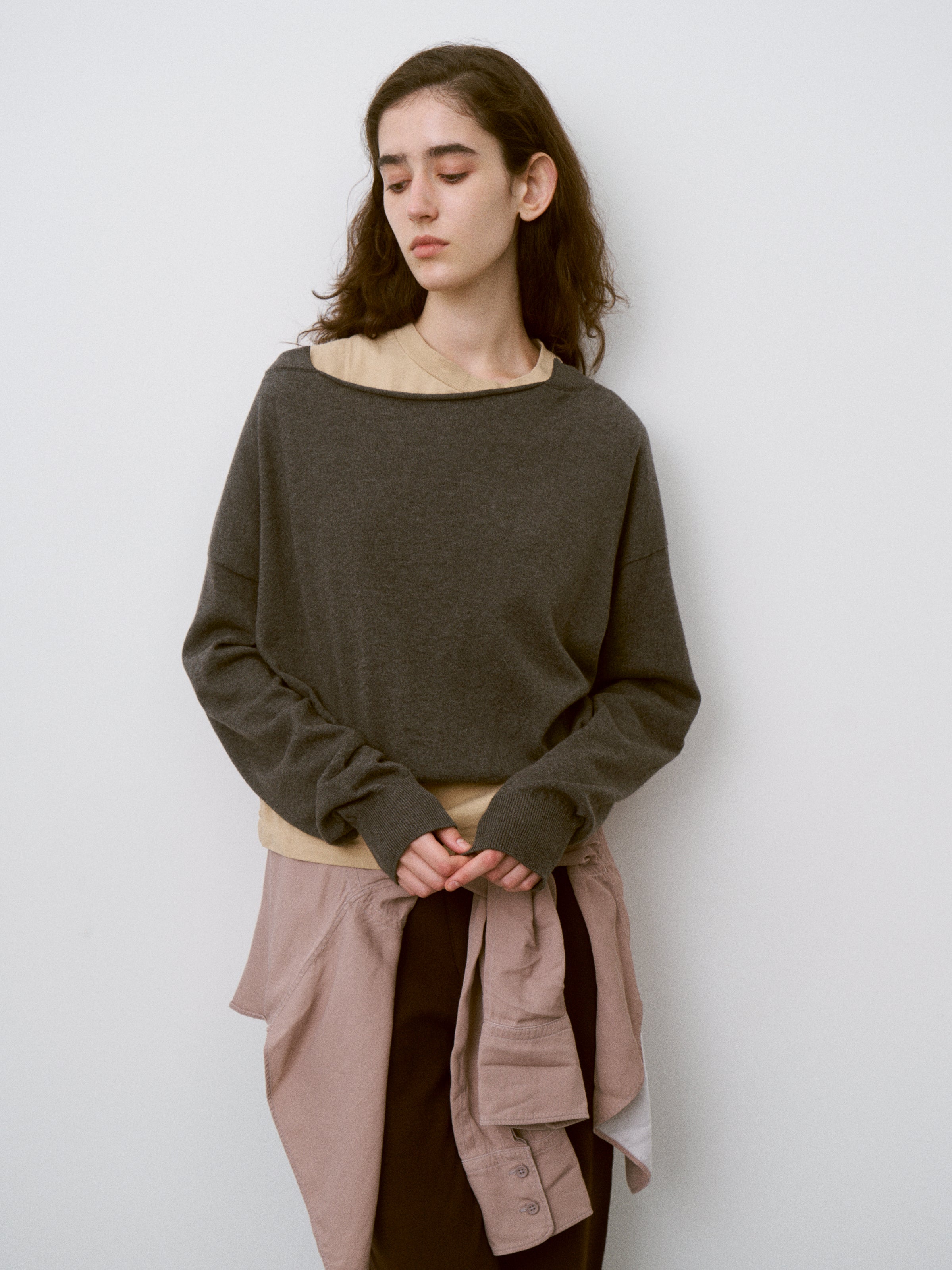 SOFT YAK & COTTON DRAPED-FRONT KNIT P/O