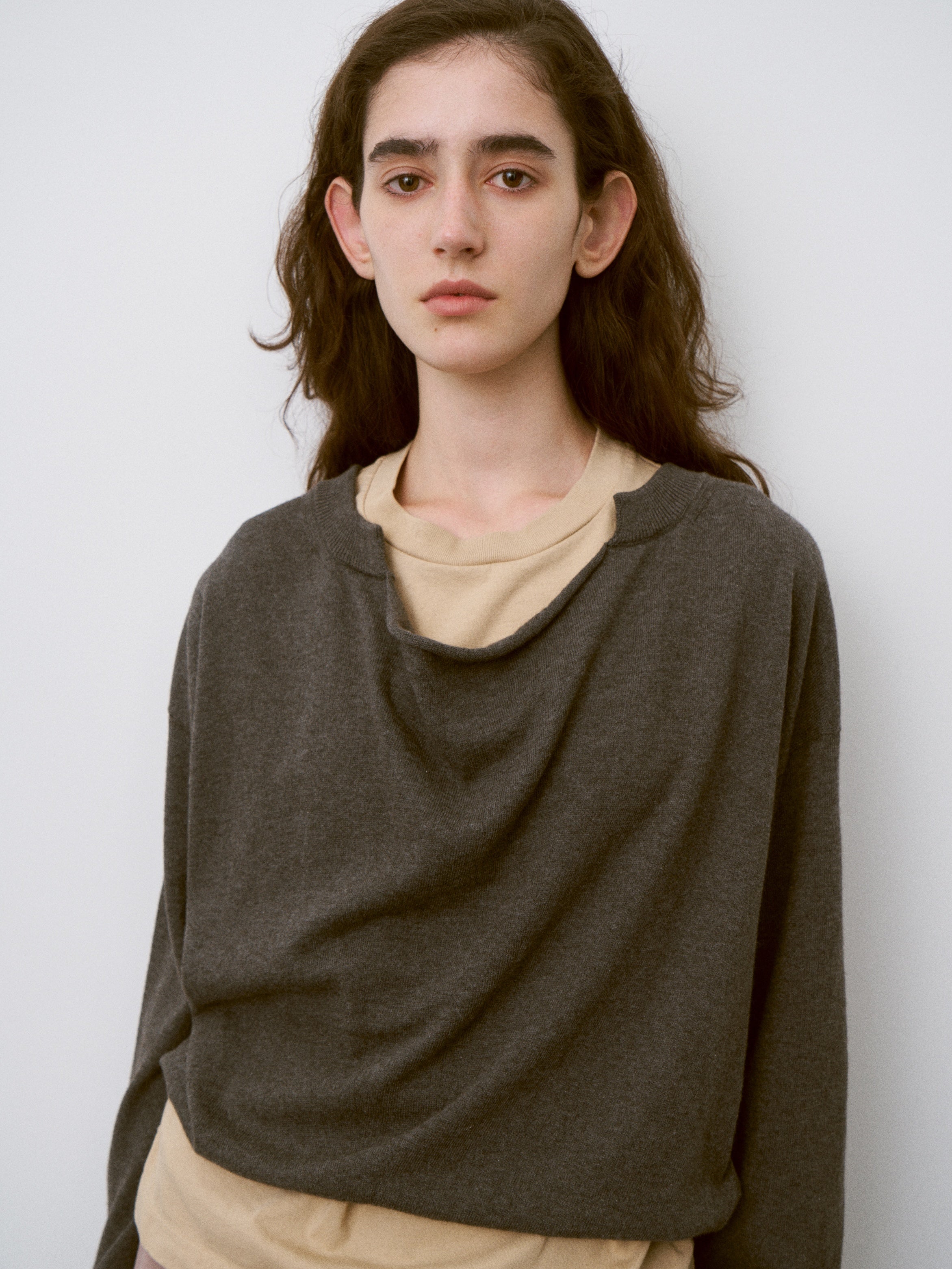 SOFT YAK & COTTON DRAPED-FRONT KNIT P/O