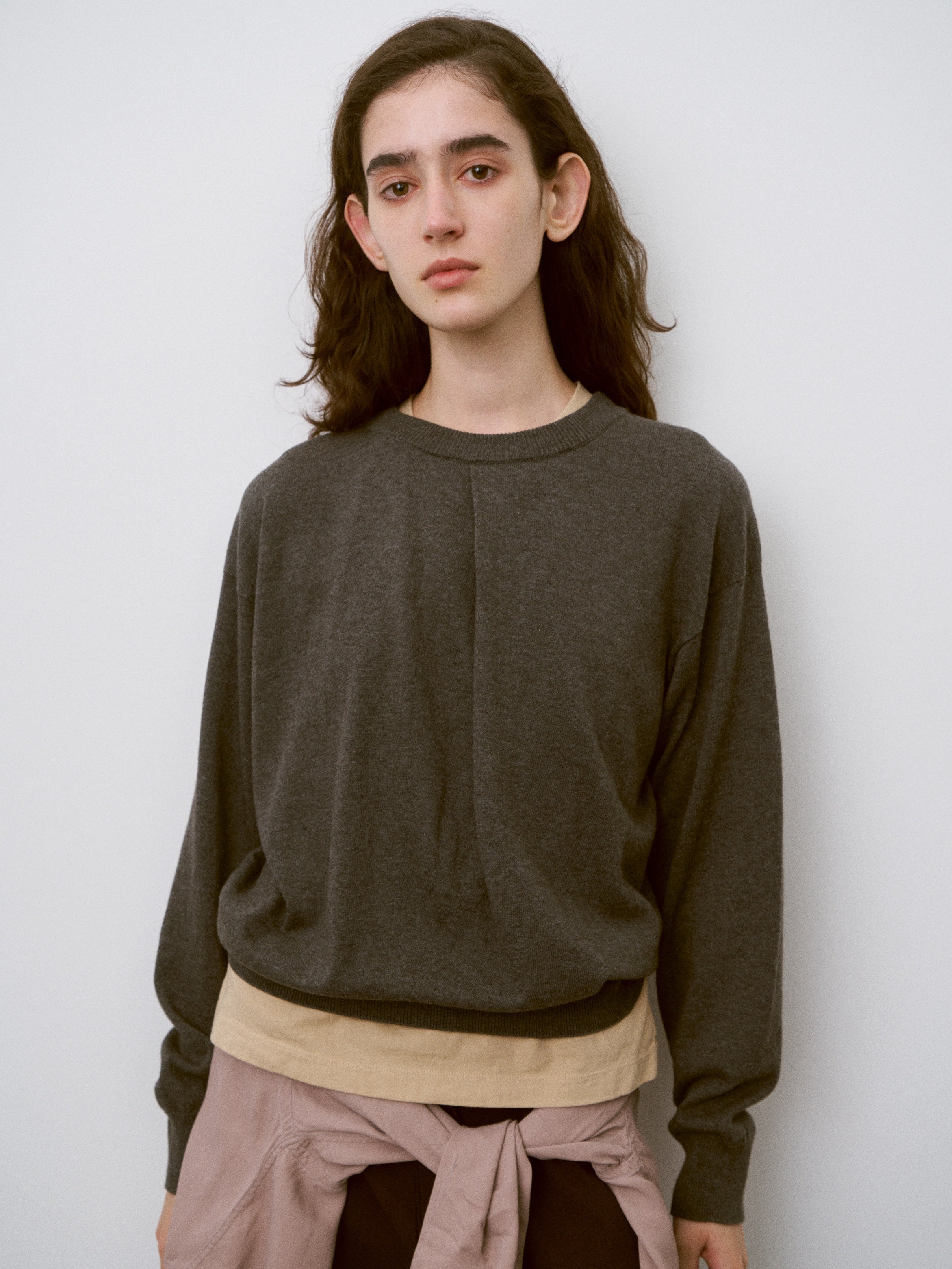 SOFT YAK & COTTON DRAPED-FRONT KNIT P/O