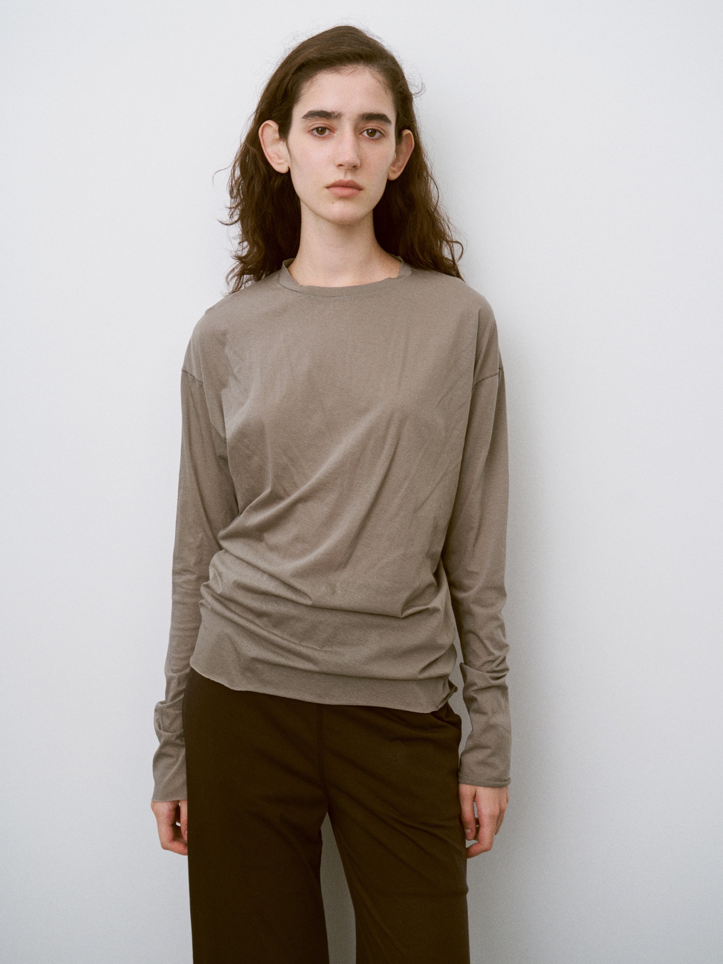 TWISTED COTTON SHEER JERSEY LONG SLEEVE TEE