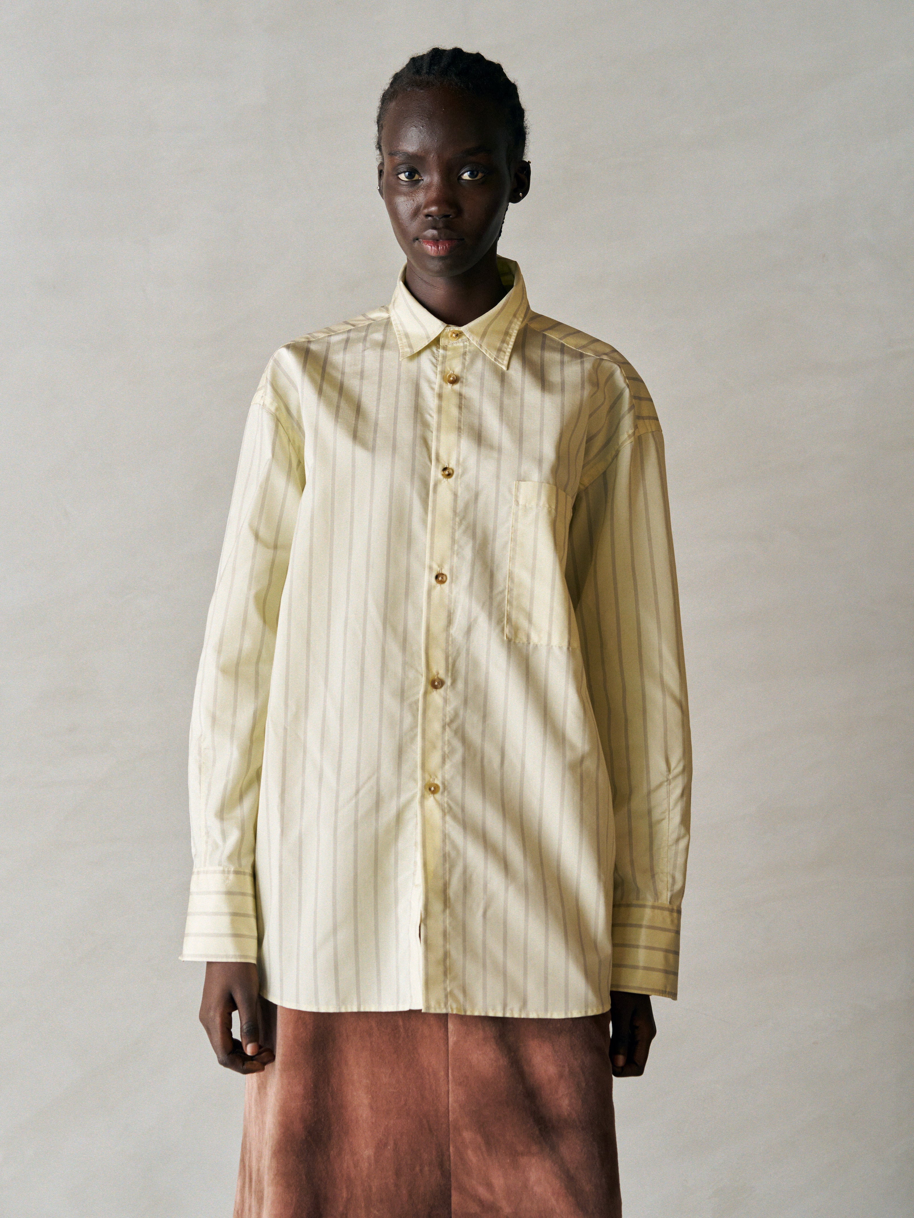 SILK & NYLON SHEER TAFFETA STRIPE SHIRT