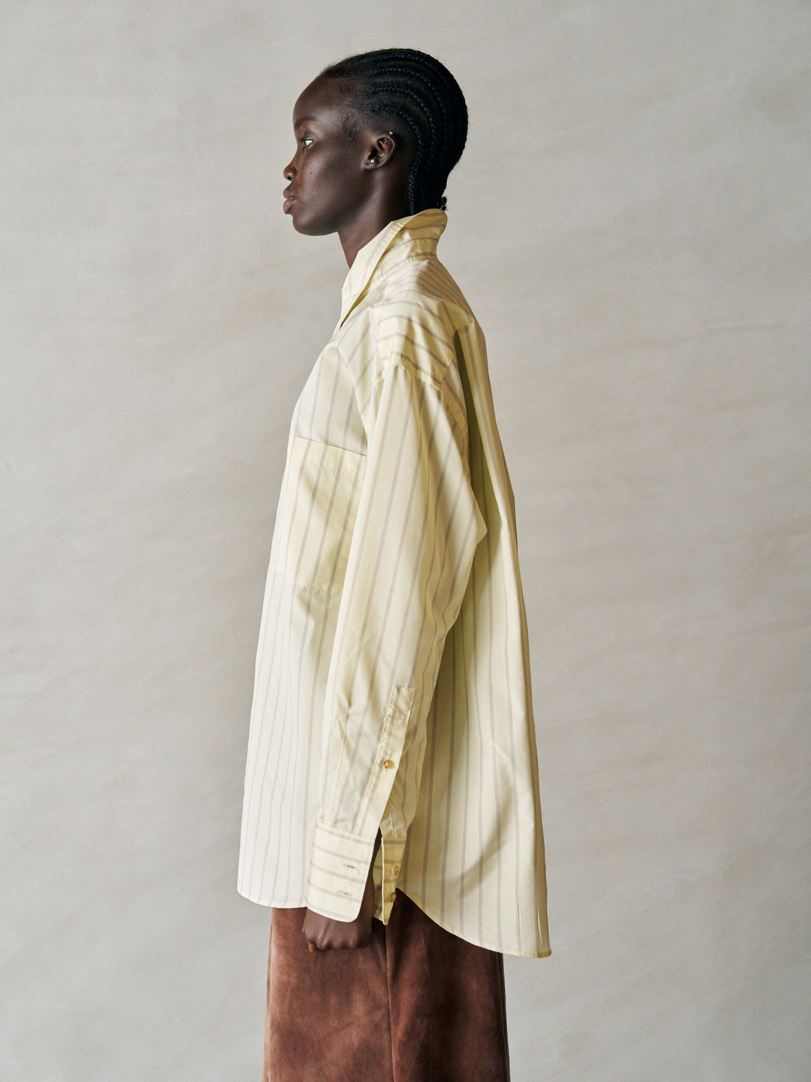 SILK & NYLON SHEER TAFFETA STRIPE SHIRT