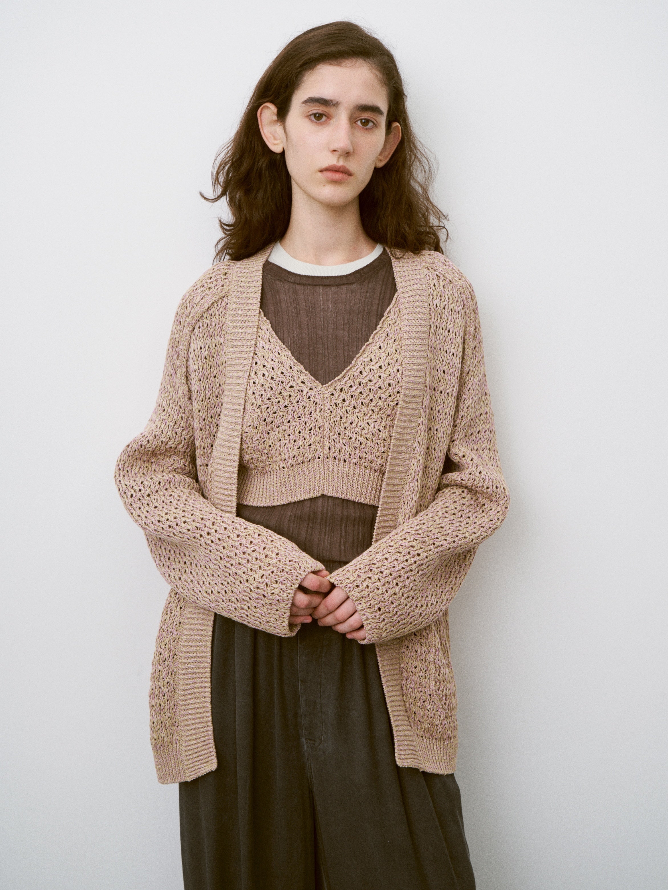 DOUBLE HONEYCOMB MESH-KNIT BUTTONLESS C/D