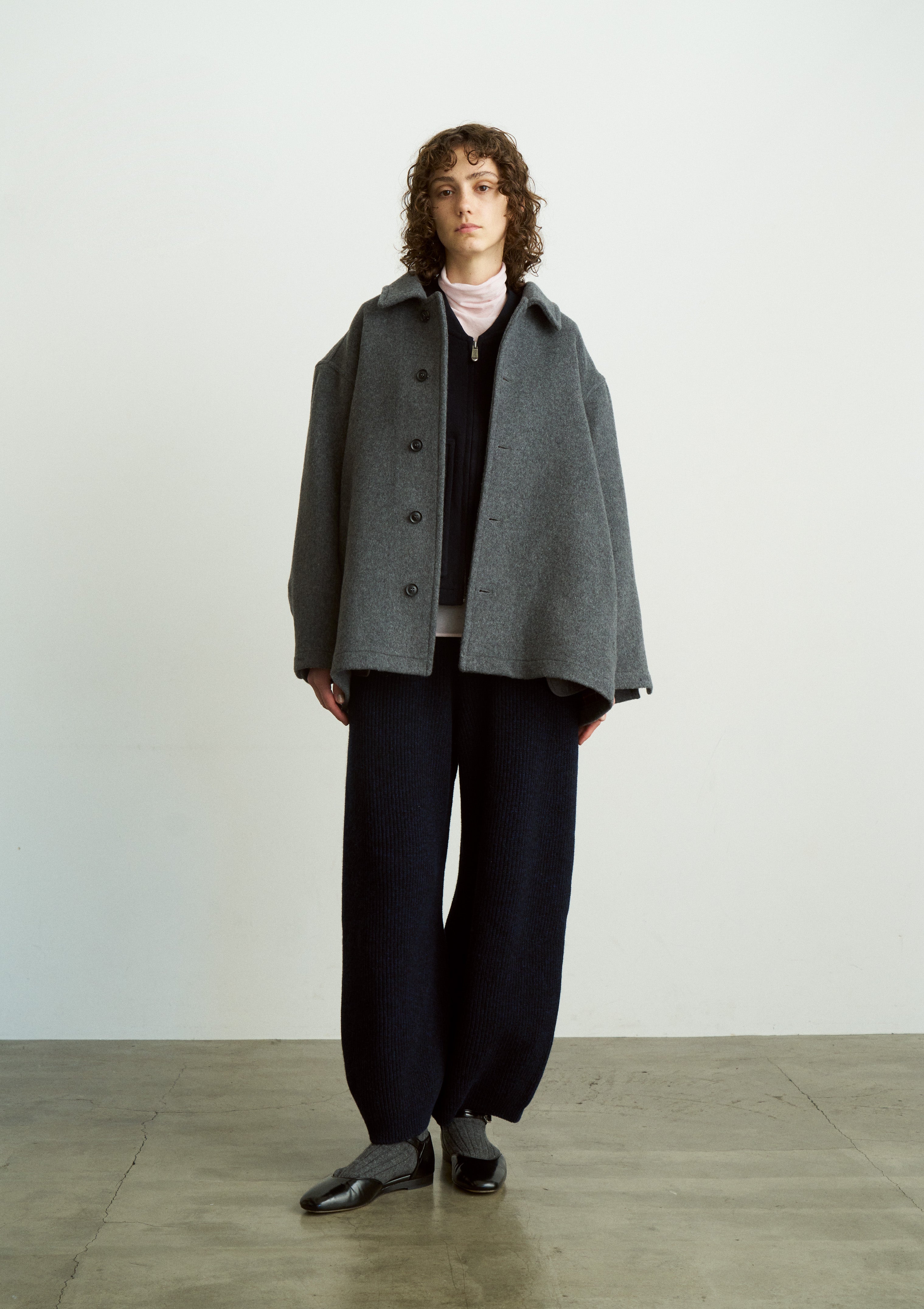 WOOLEN COTTON & EX.FINE LAMBS WOOL RIBBED-KNIT WIDE PANTS