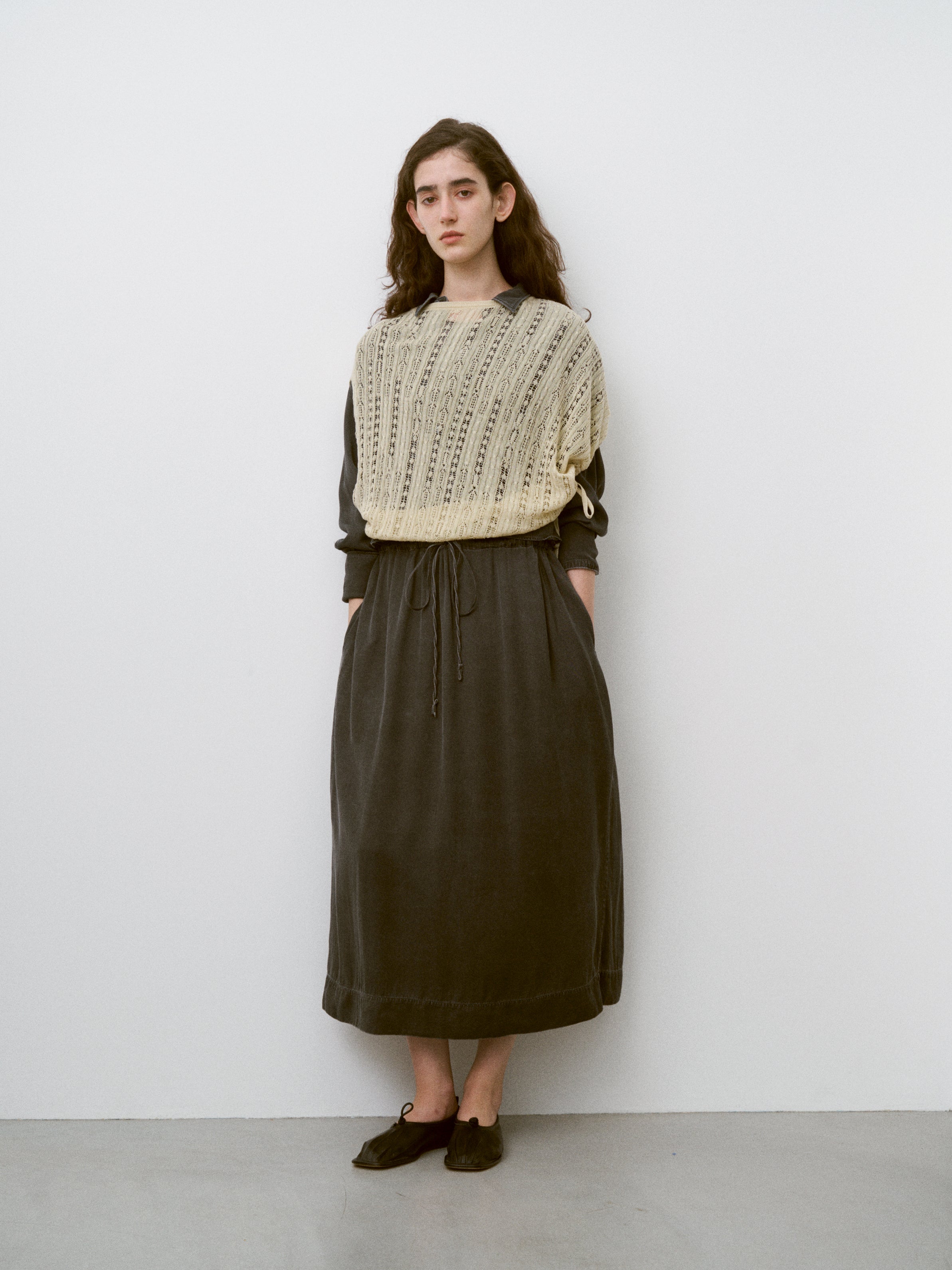 DRY TOUCH LYOCELL OPEN WORK CABLE-KNIT TOP