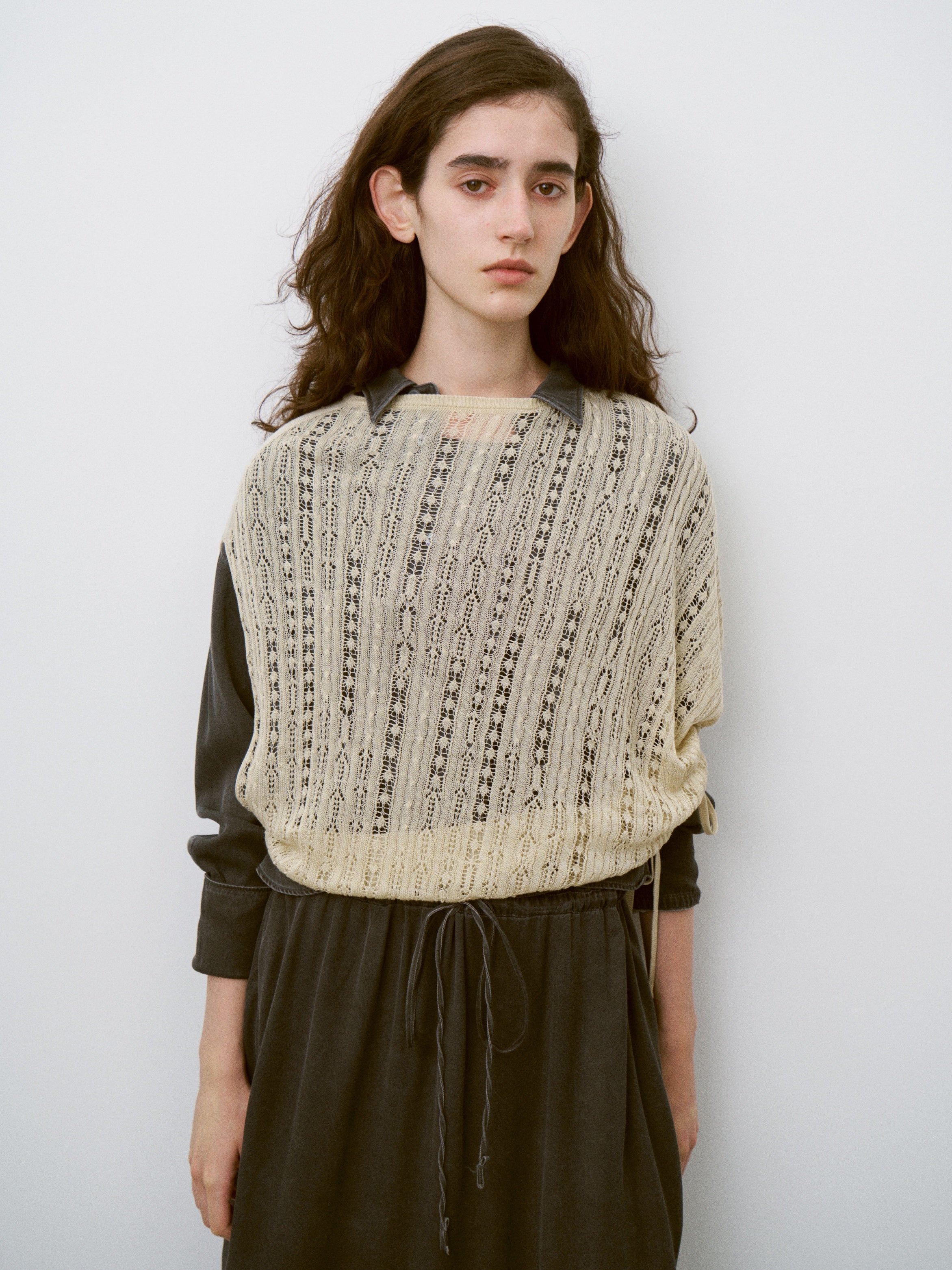 DRY TOUCH LYOCELL OPEN WORK CABLE-KNIT TOP