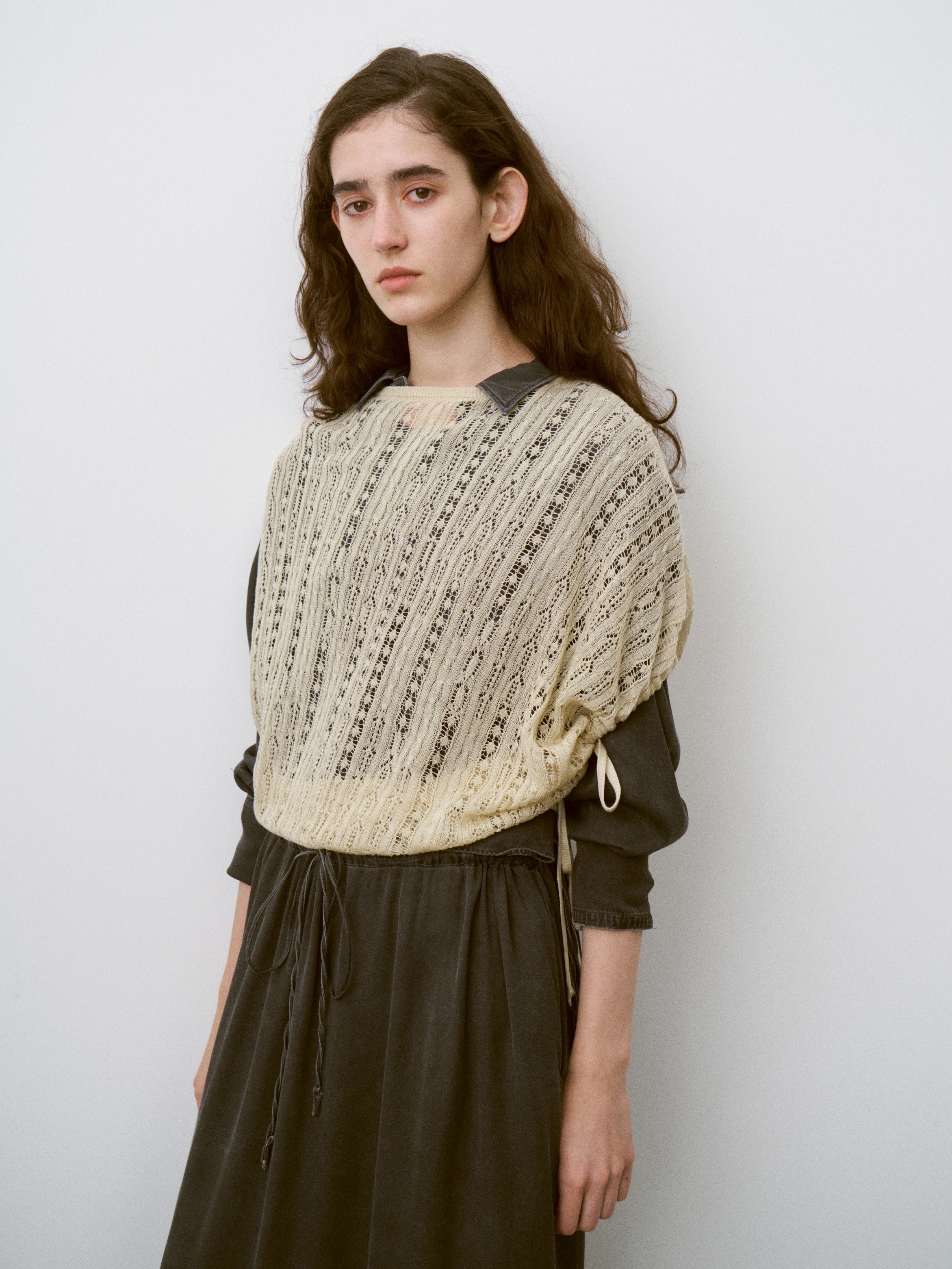 DRY TOUCH LYOCELL OPEN WORK CABLE-KNIT TOP