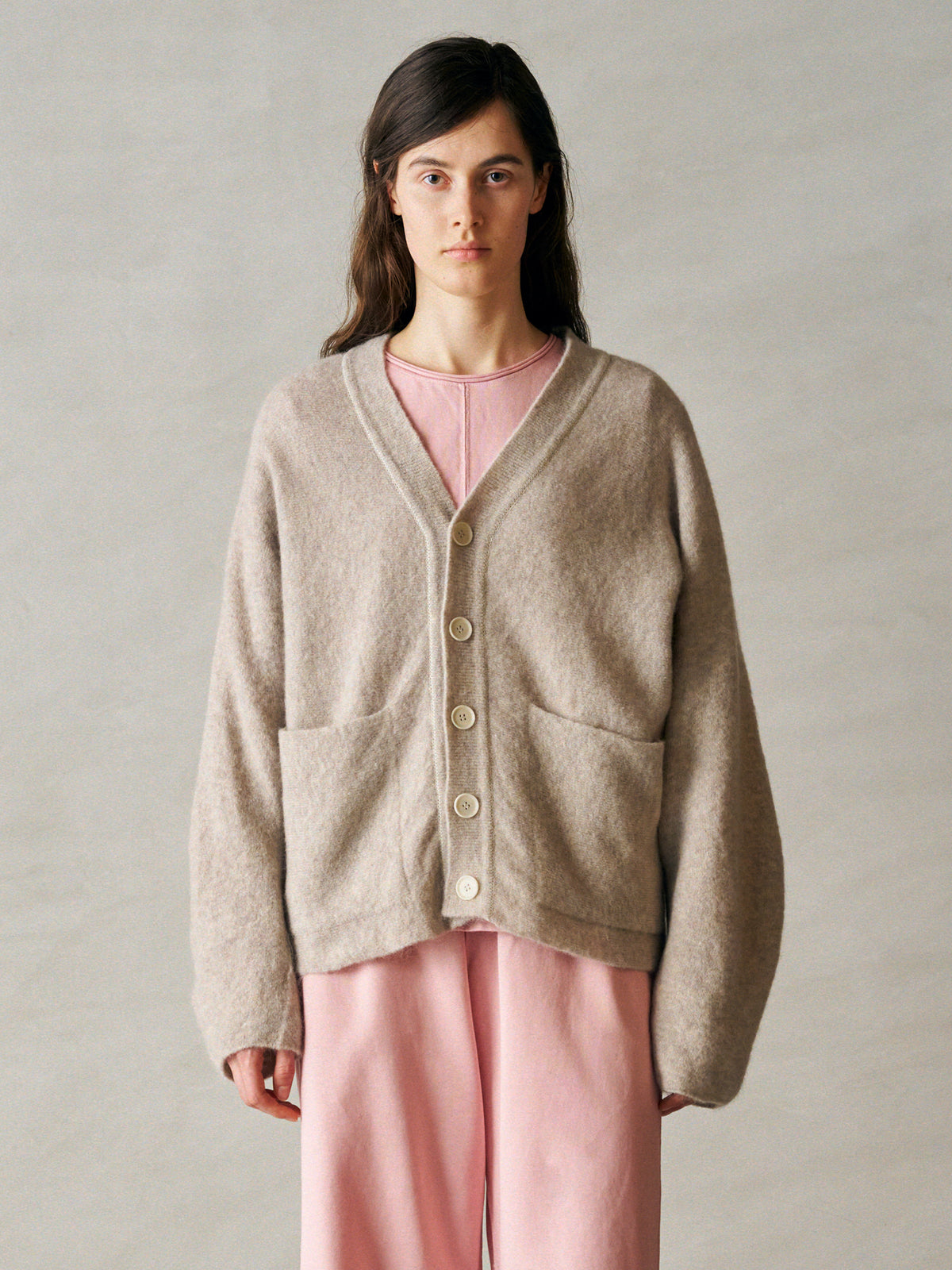 STRETCH SUPERKID MOHAIR V-NECK CARDIGAN