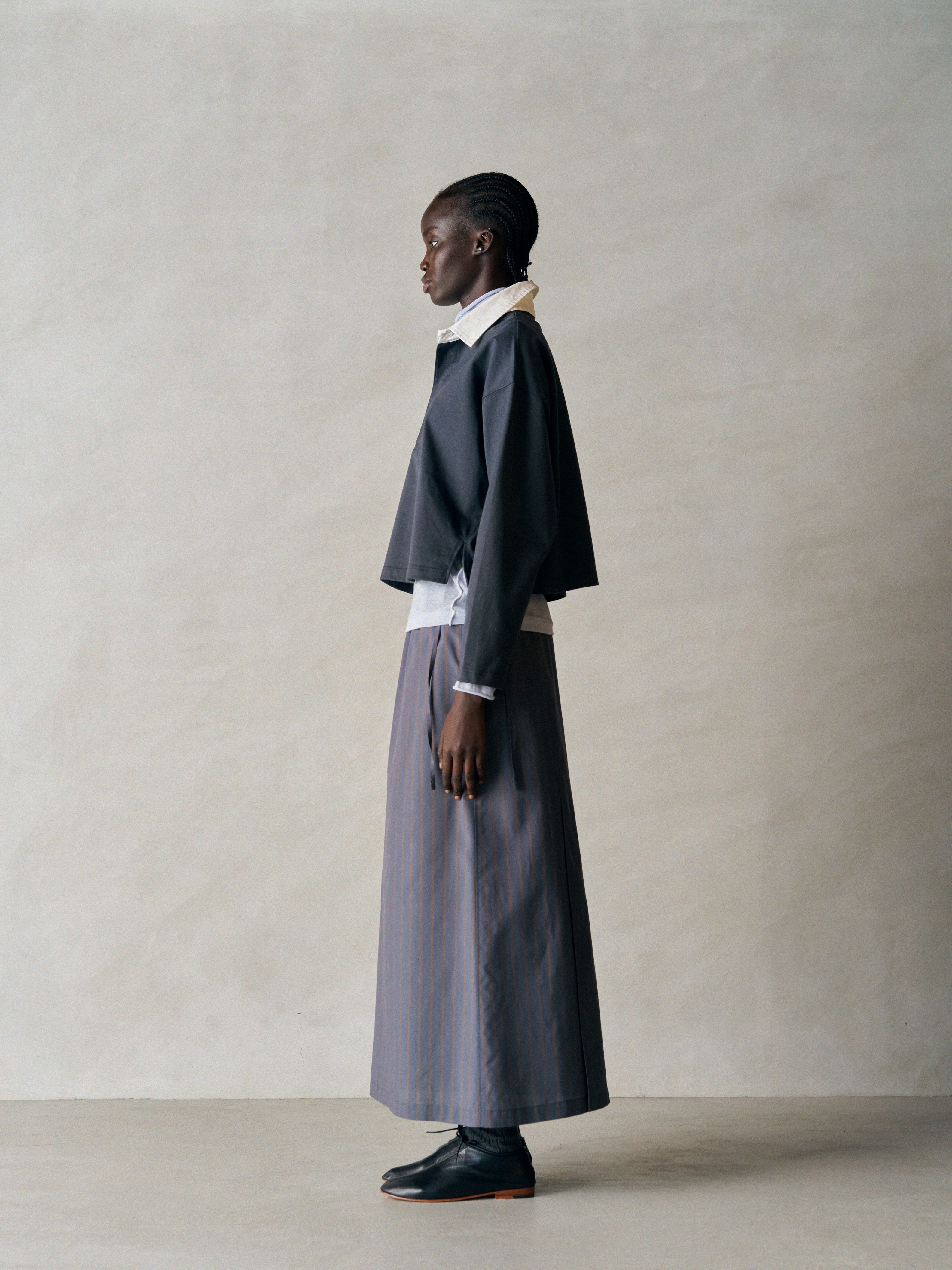 SILK & NYLON SHEER TAFFETA STRIPE SKIRT