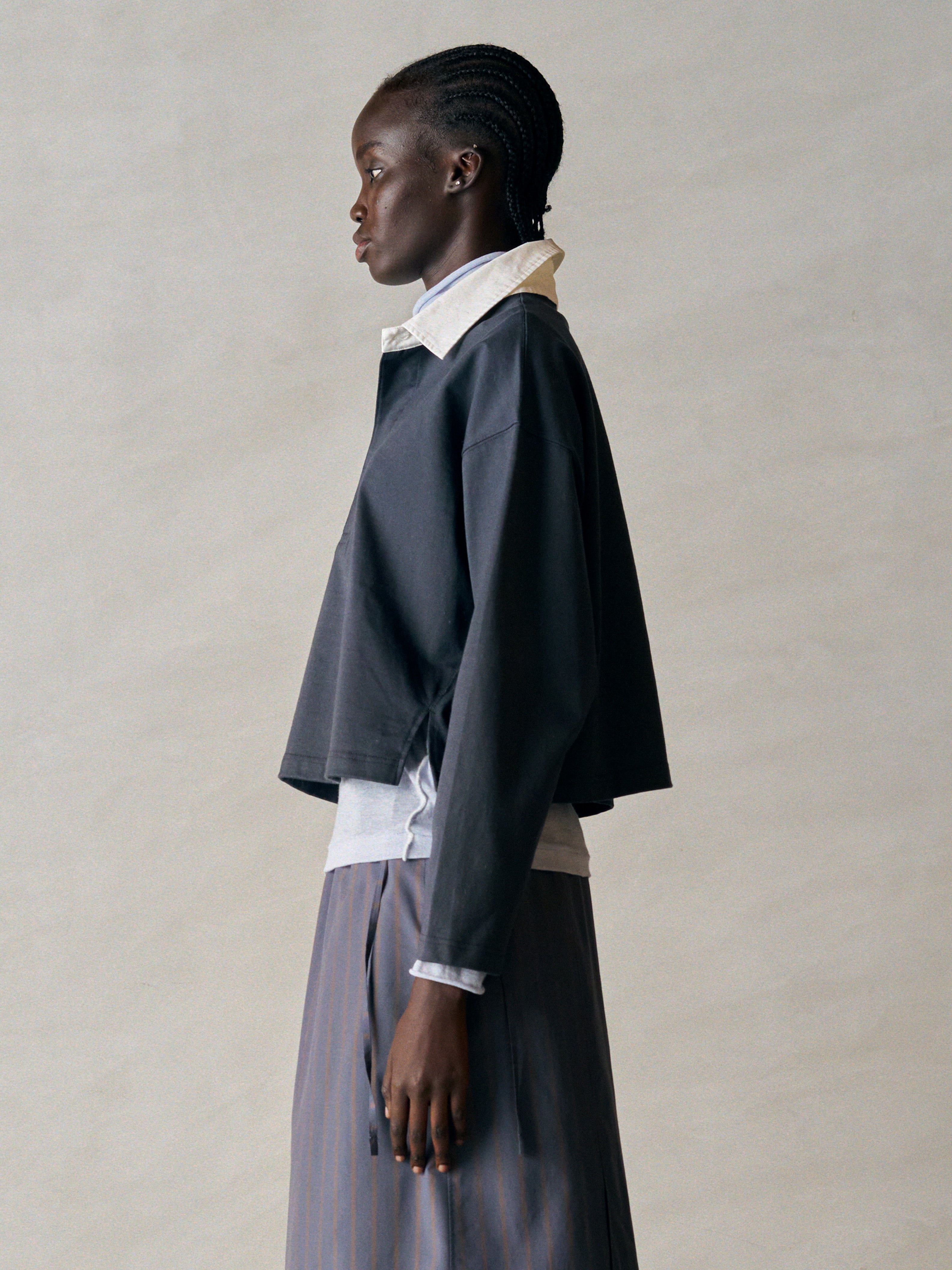 ORGANIC COTTON FIRM JERSEY CROPPED RUGBY SHIRT