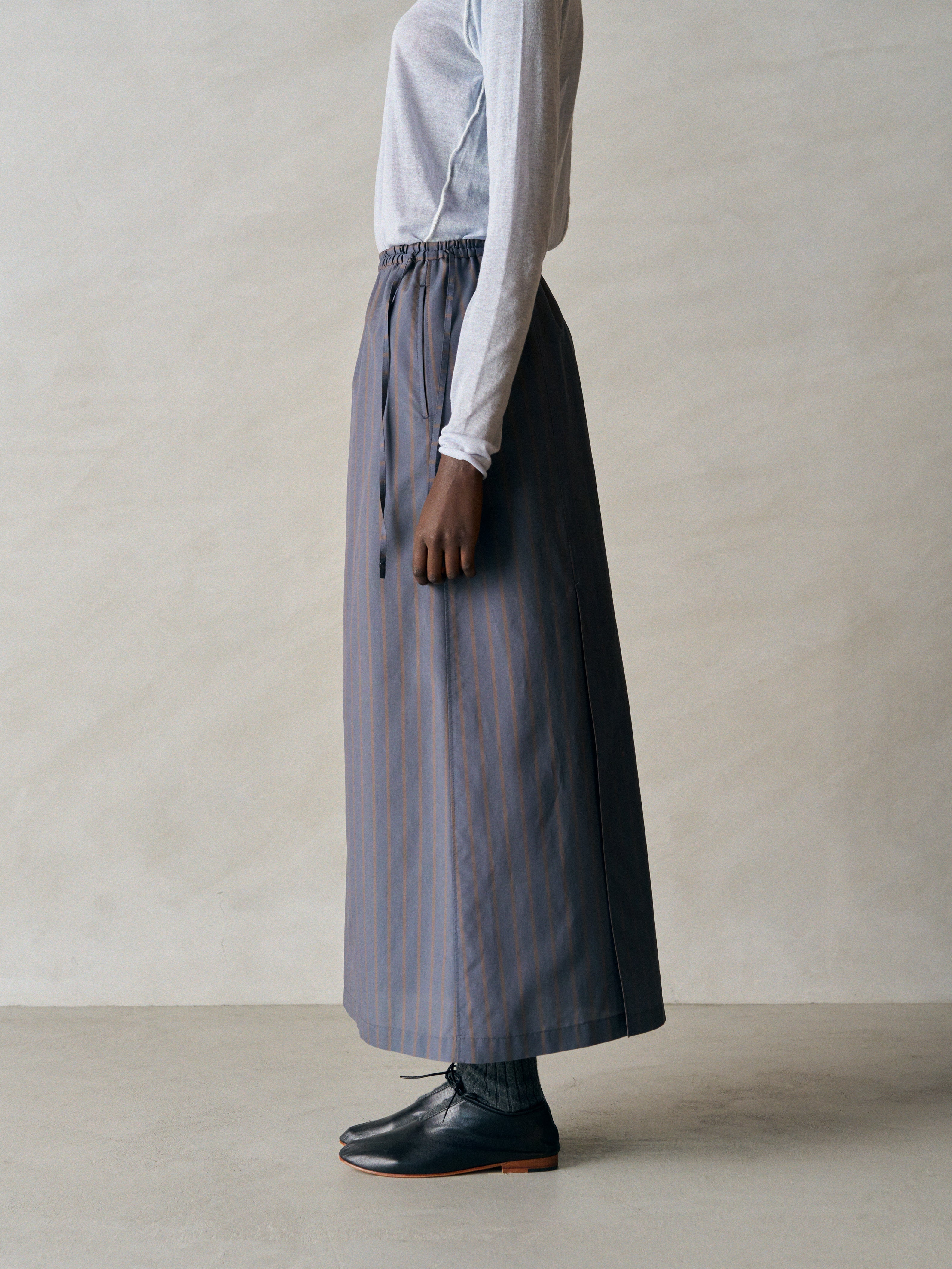 SILK & NYLON SHEER TAFFETA STRIPE SKIRT