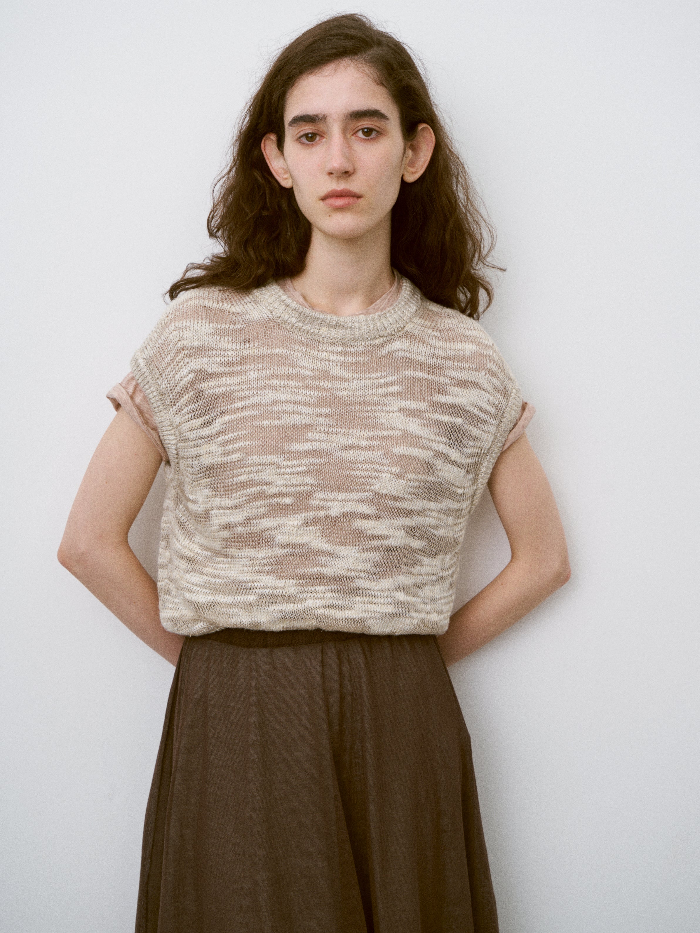 LINEN & SILK MELANGE SLUB YARN VEST