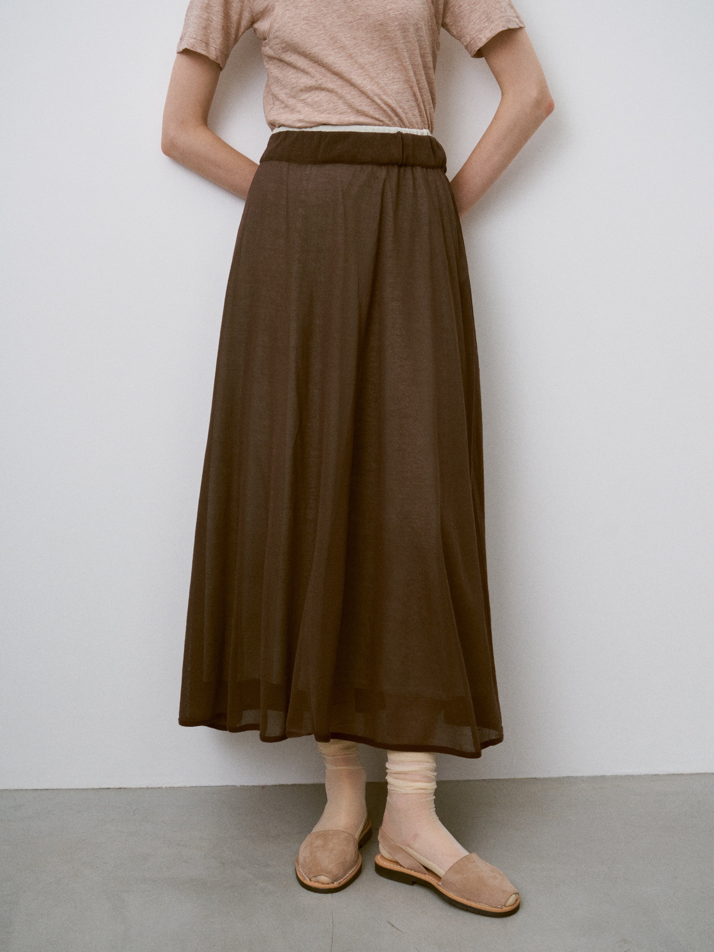 HIGH-TWISTED COTTON SHEER KNIT LAYERED SKIRT