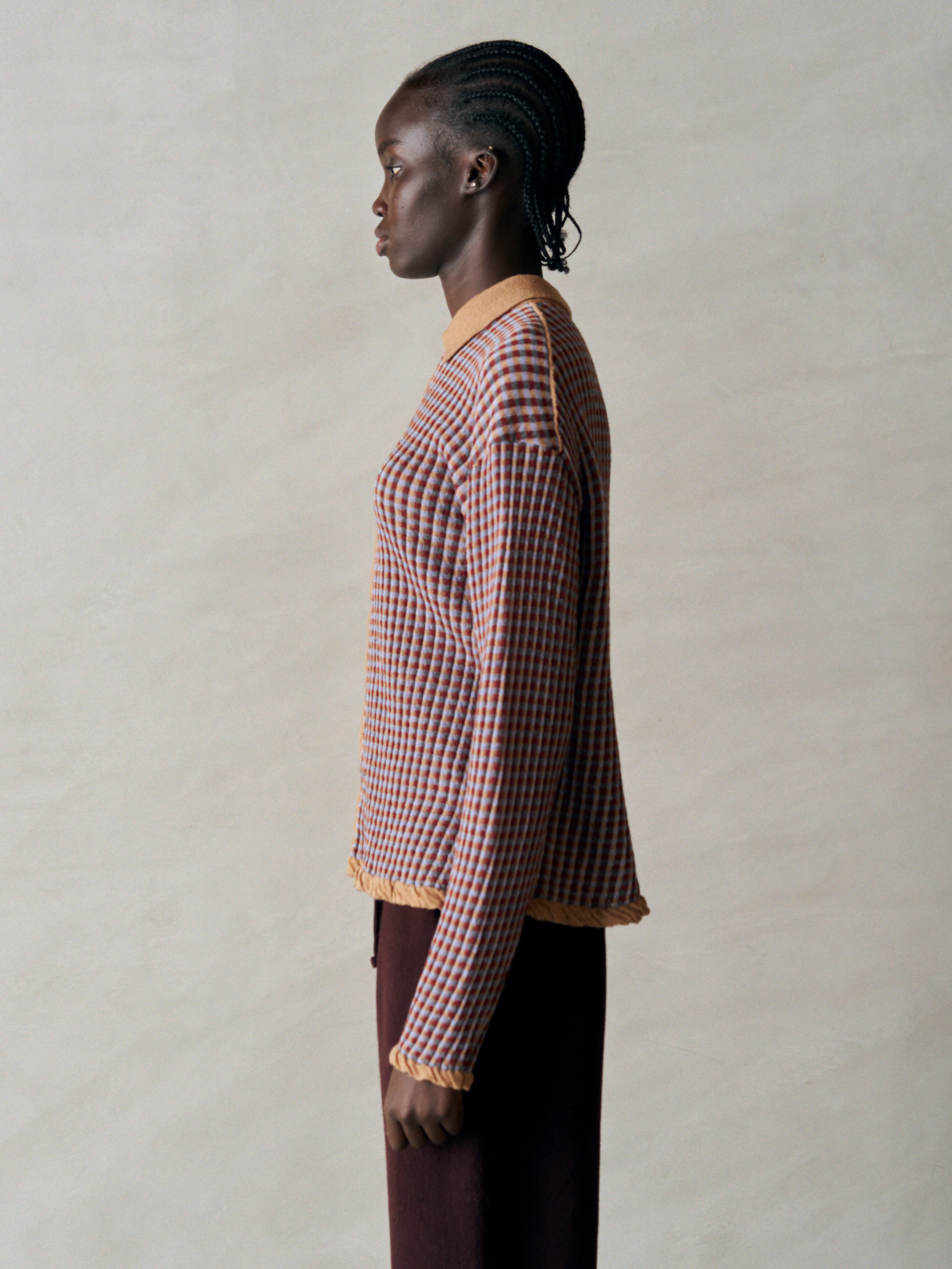 HIGH TWISTED WOOL JQ PATTERN KNIT SHIRTS