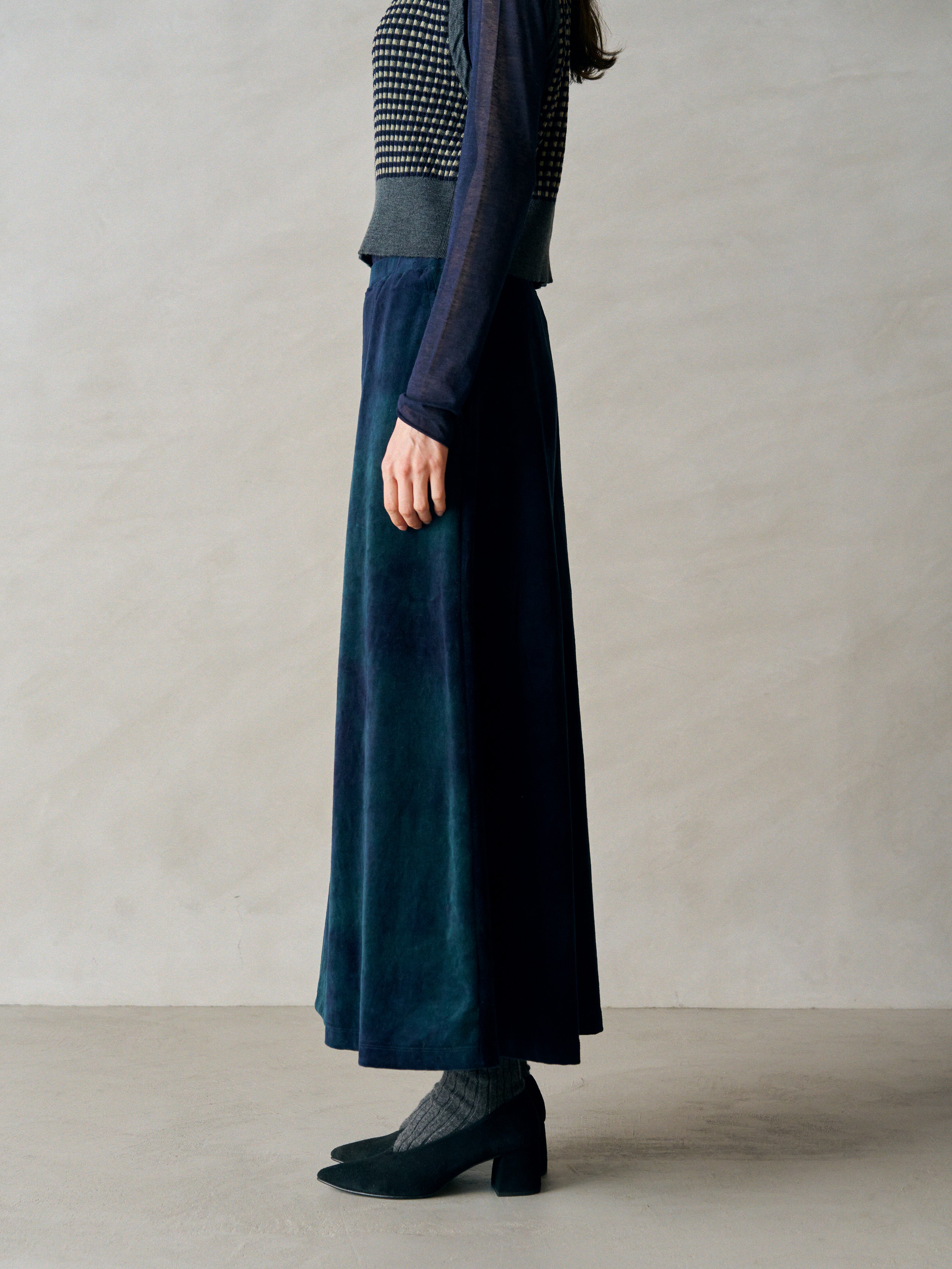 TIE-DYED COTTON VELOUR FLARED SKIRT